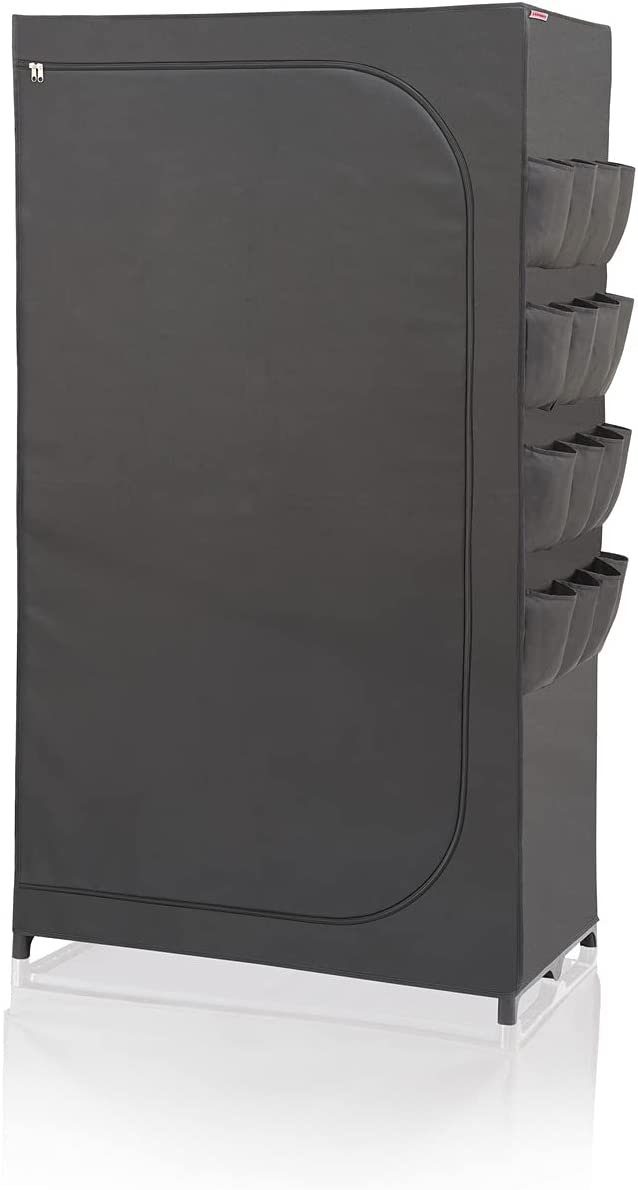 Leifheit Kleiderschrank Aufbwahrung Organizer abwaschbar - Schrank mit von für - 1-St) schwarz schützt Stoff stabiler Kleidung, 16 Staub Außentaschen vor zur Schuhe, Kleiderschrank (Regalsystem mobiler