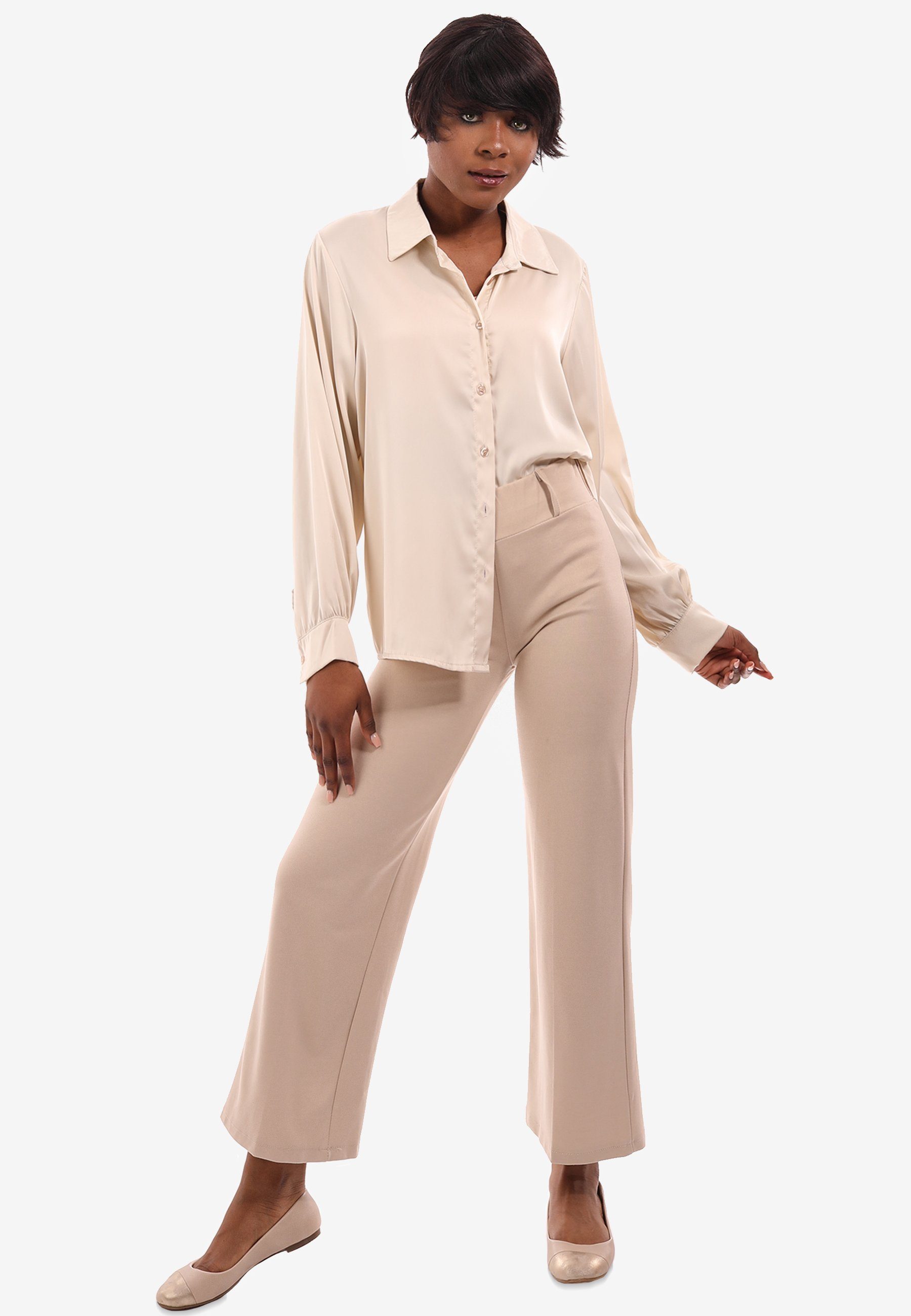YC Fashion & Style Jerseyhose Jerseyhose mit weitem Bein mit elastischem Bund beige