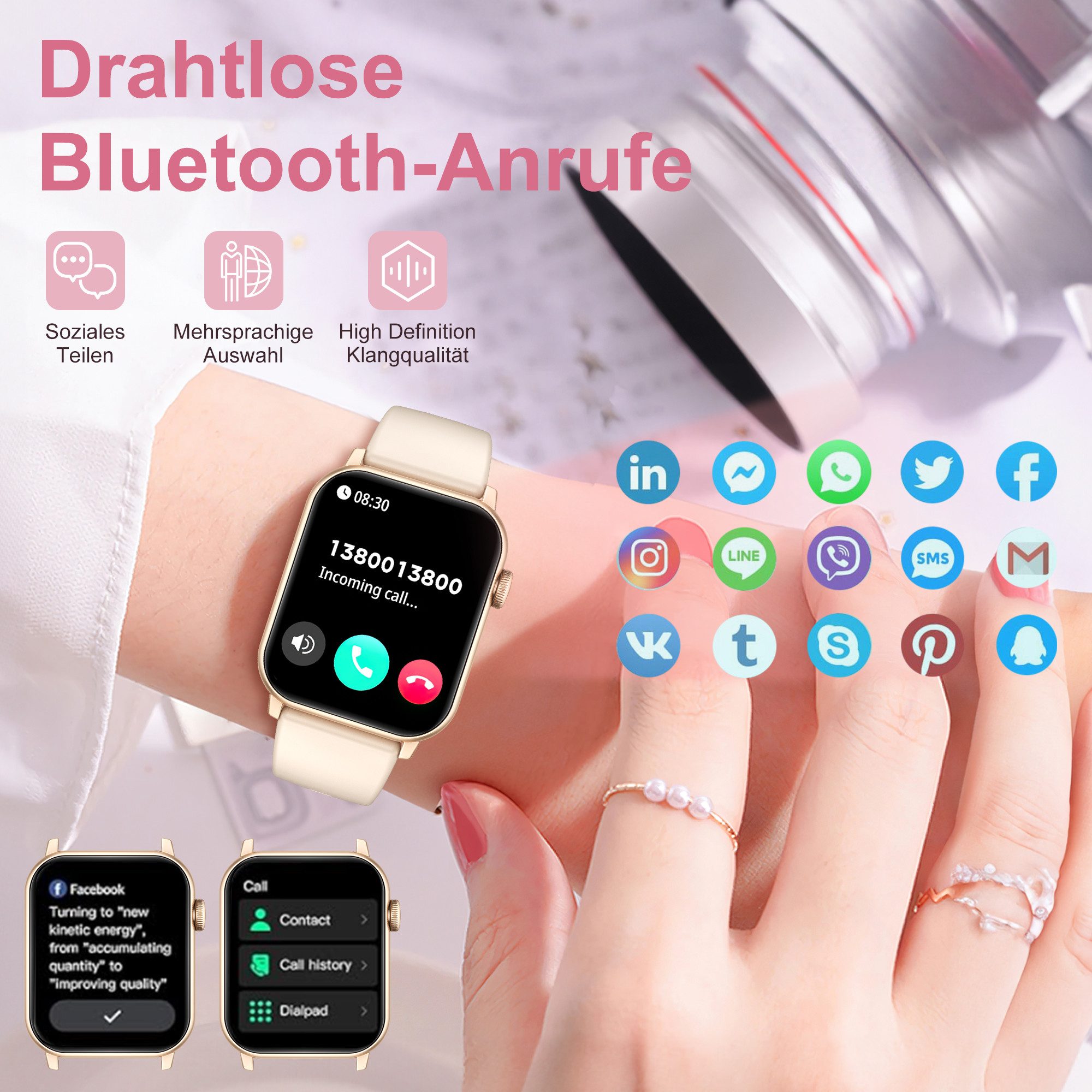 ibettertec 2026 Neues Smartwatch Damen Herren mit Telefonfunktion, Smartwatch 1.85'' HD Fitnessuhr,Silikonarmband + Metallarmband Kombinationsset,Smart Watch for Women mit 200+ Sportmodi,Fitness Tracker mit Herzfrequenz,SpO2,Schrittzähler & Schlafmonitor,IP68 für iOS Android, Silikon- und Edelstahlarmband Kombination, Silikon- und Edelstahlarmband Kombination
