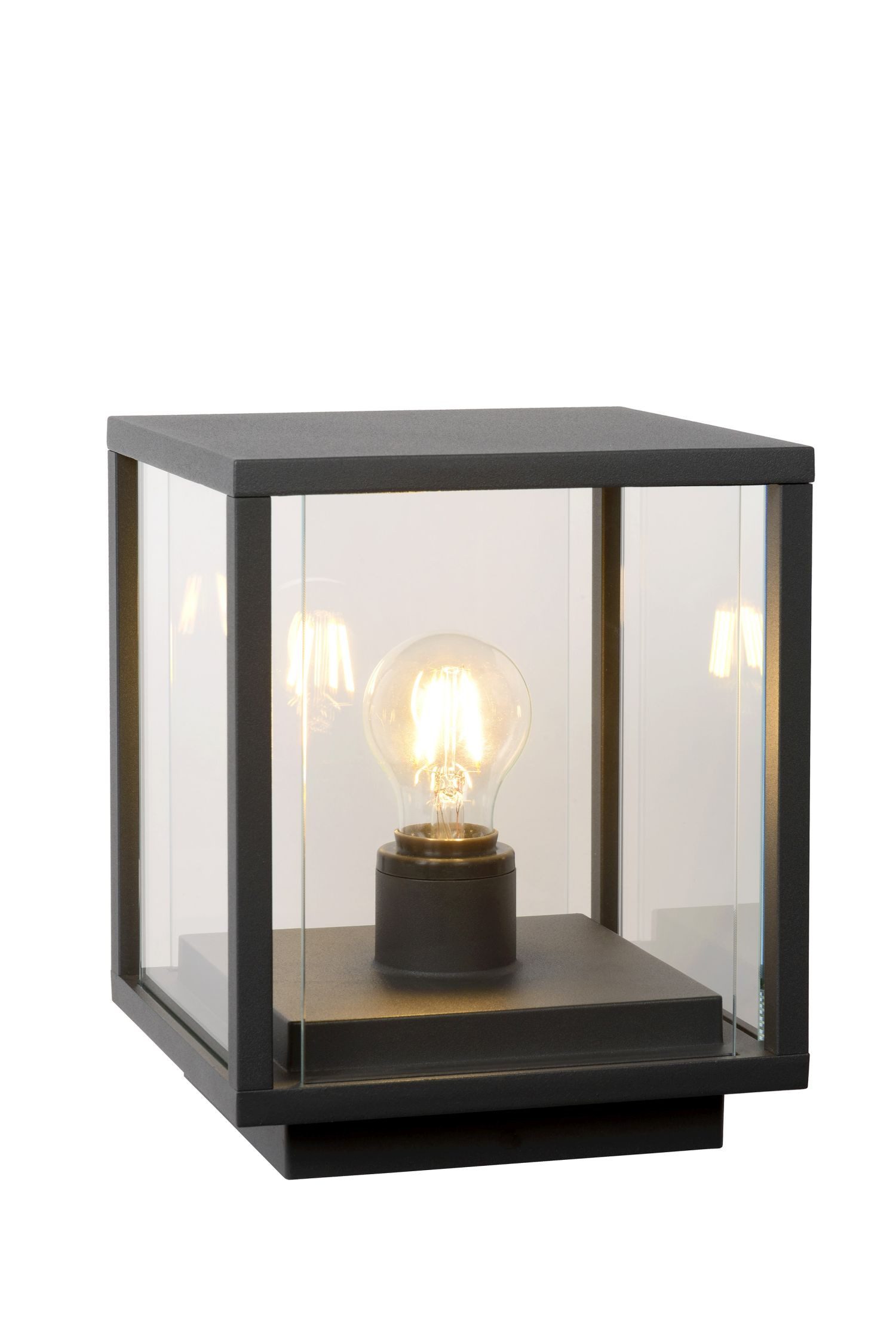 Licht-Erlebnisse Außen-Stehlampe SALO, ohne Leuchtmittel, Glas E27 IP54 24.5 cm hoch Anthrazit eckig Landhausstil
