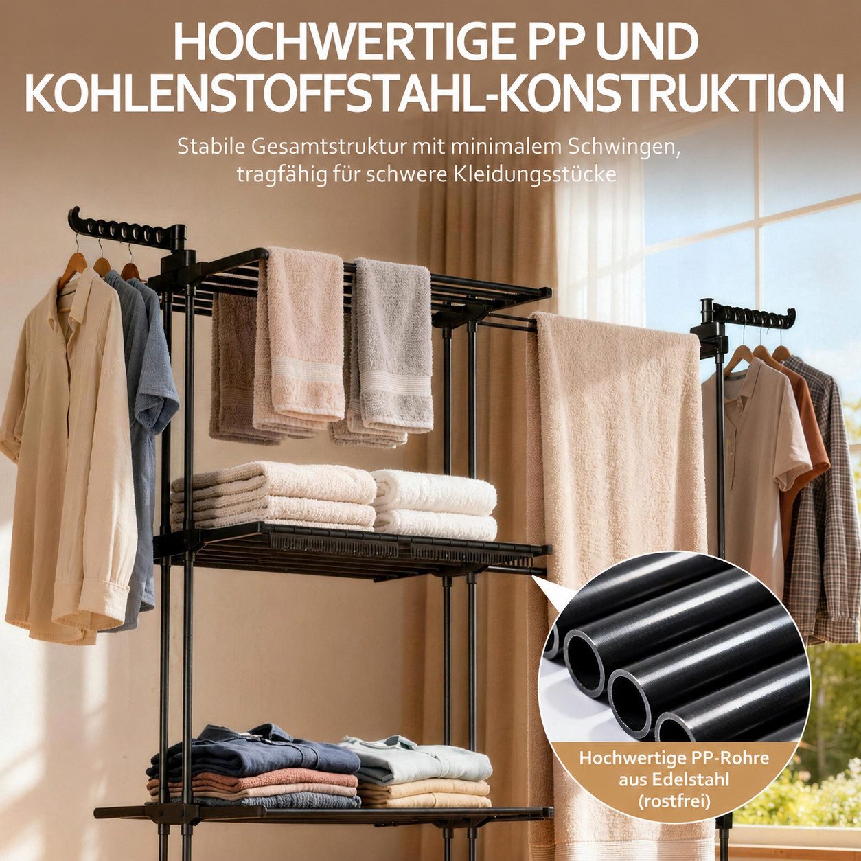 Huracan Wäscheständer Turm 2in1 Klappbar, Wäscheturm, Turmwäscheständer Hoch, Flügelwäscheständer Clothes, 3 Etagen