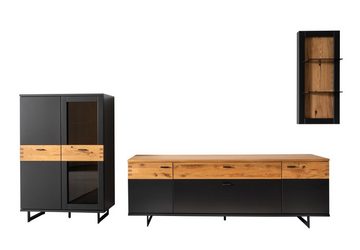 MCA furniture Wohnwand Wohnwand Cesena 1, Wildeiche / schwarzgrau, 3-teilig, LED Beleuchtu, (3-St)