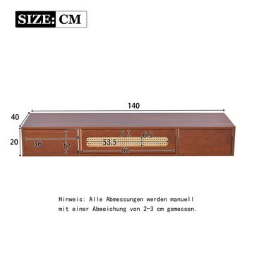 Merax Lowboard, Wandmontage mit Rattantür, TV-Board, TV-Schrank, Landhaus, B:140cm
