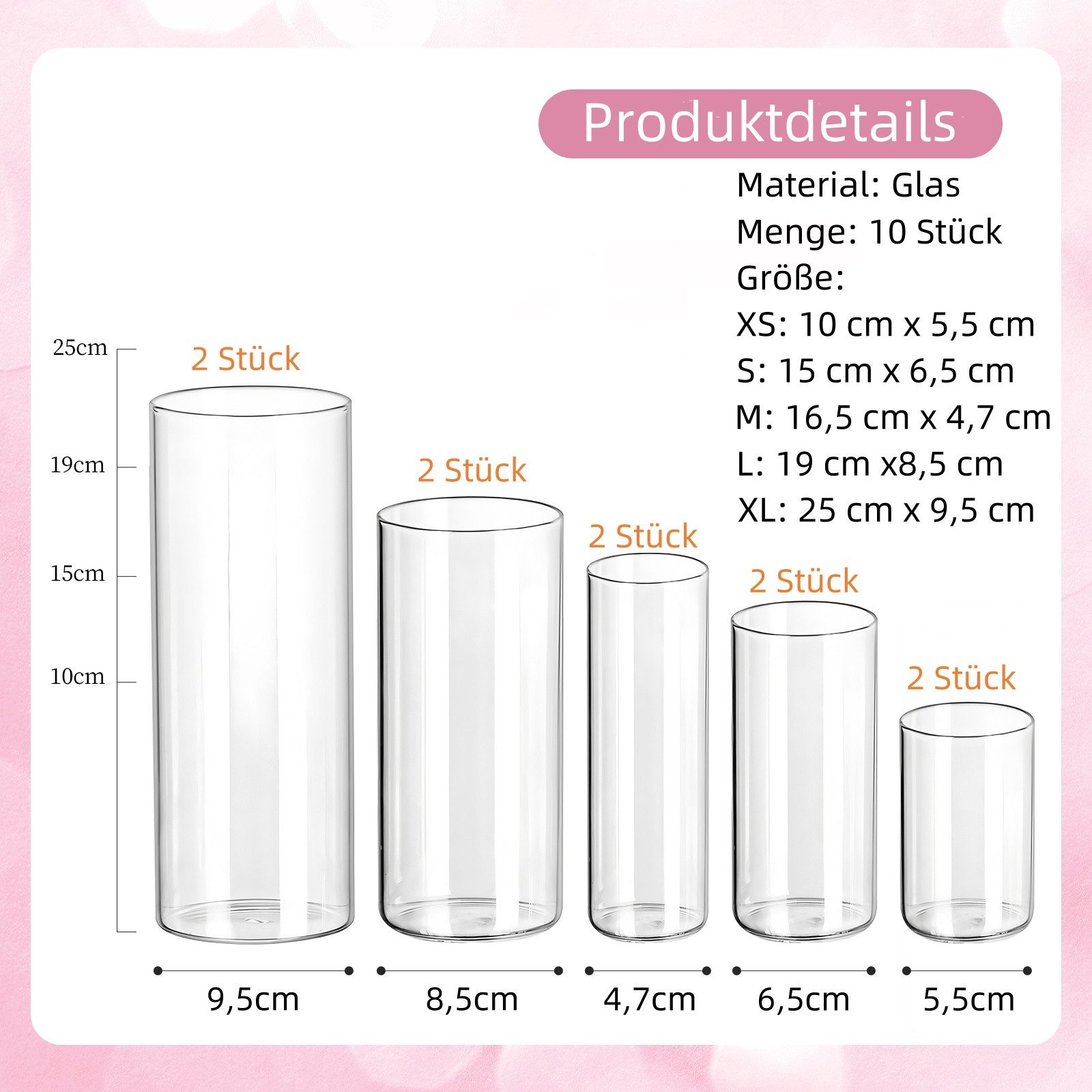 SEHAUSEU Dekovase Vase aus Glas Blumenvase (Set, 8/10 St) unterschiedlichen Größe (10 St), aus Glas