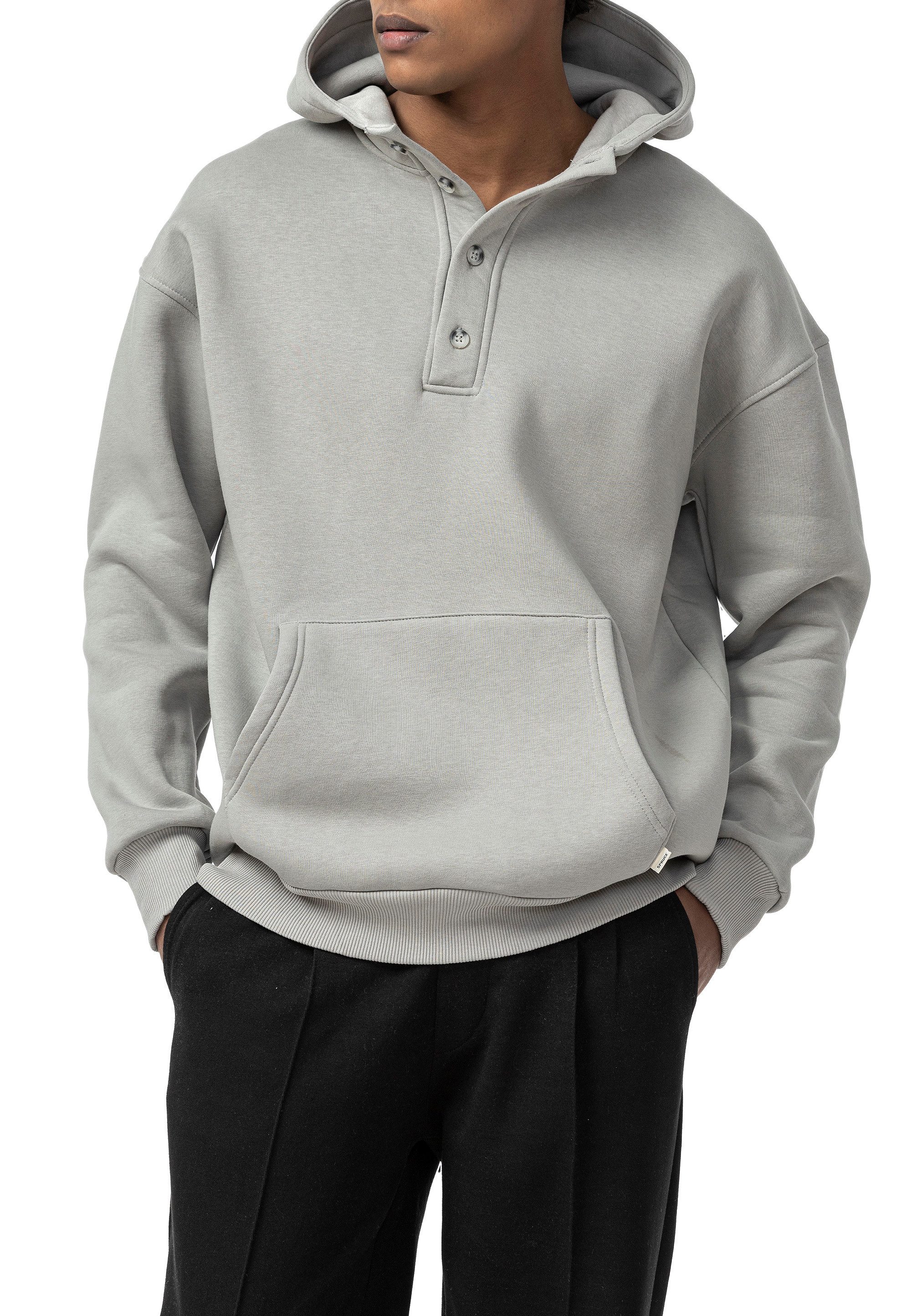 Hoodie Oversized mit Knopfleiste und Kängurutasche