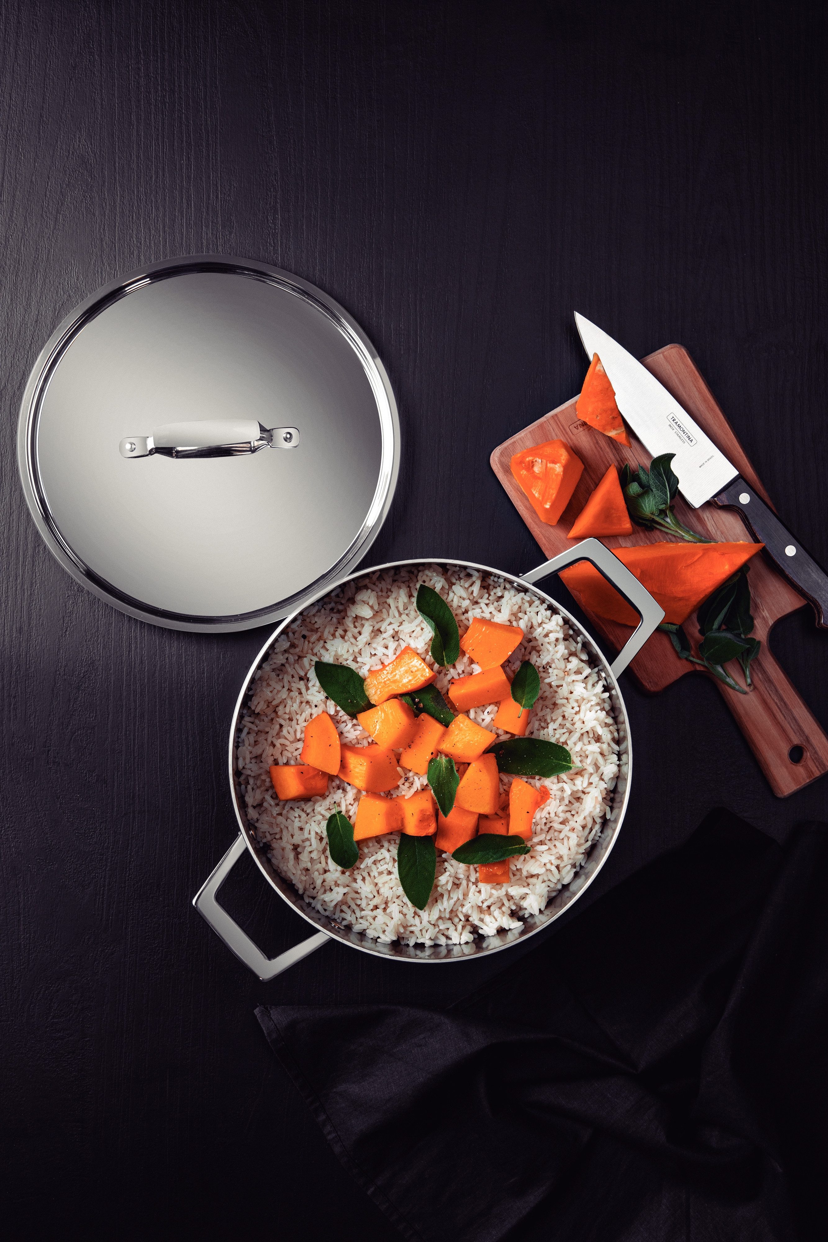 Tramontina Bratentopf GRANO inkl. Deckel, Edelstahl, 18/10, Induktion, Edelstahl 18/10 (2-tlg), langlebig, spülmaschinenfest, backofengeeignet, rostfrei