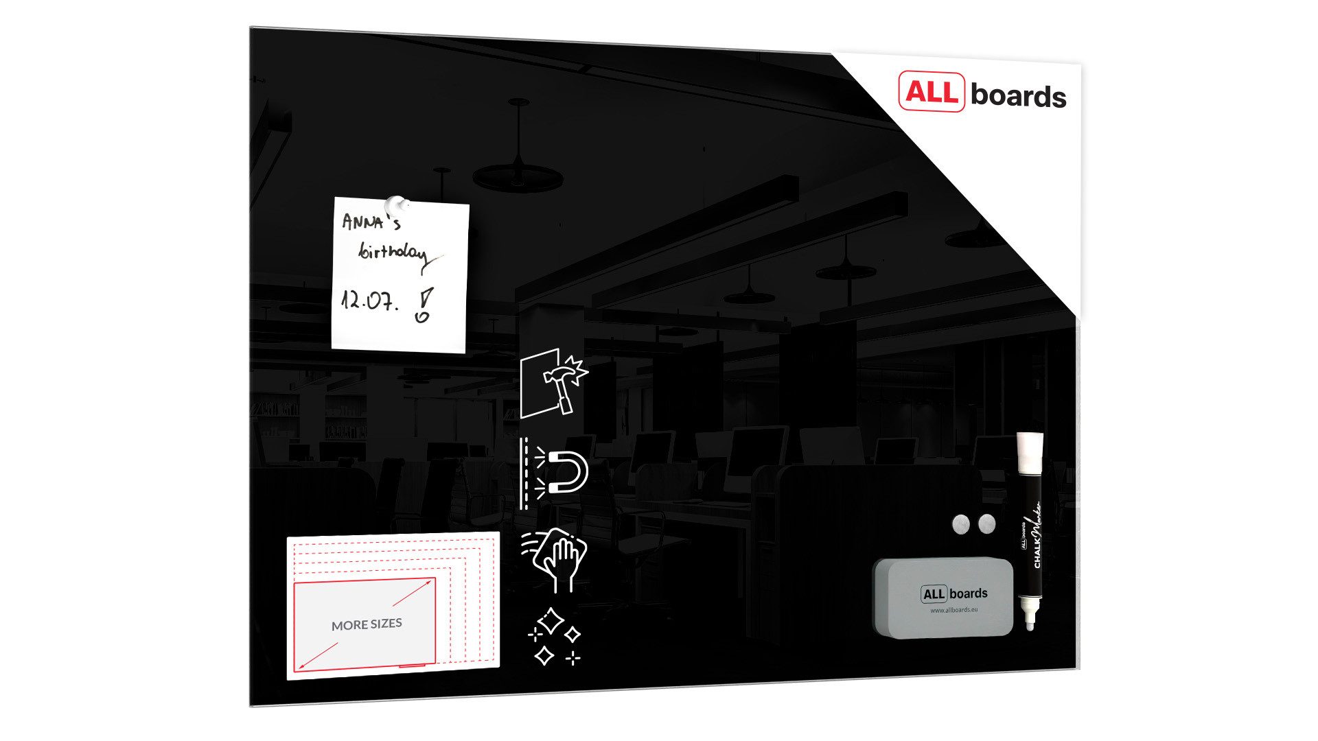 ALLboards Memoboard ALLboards Glastafel Whiteboard Magnettafel Memoboard