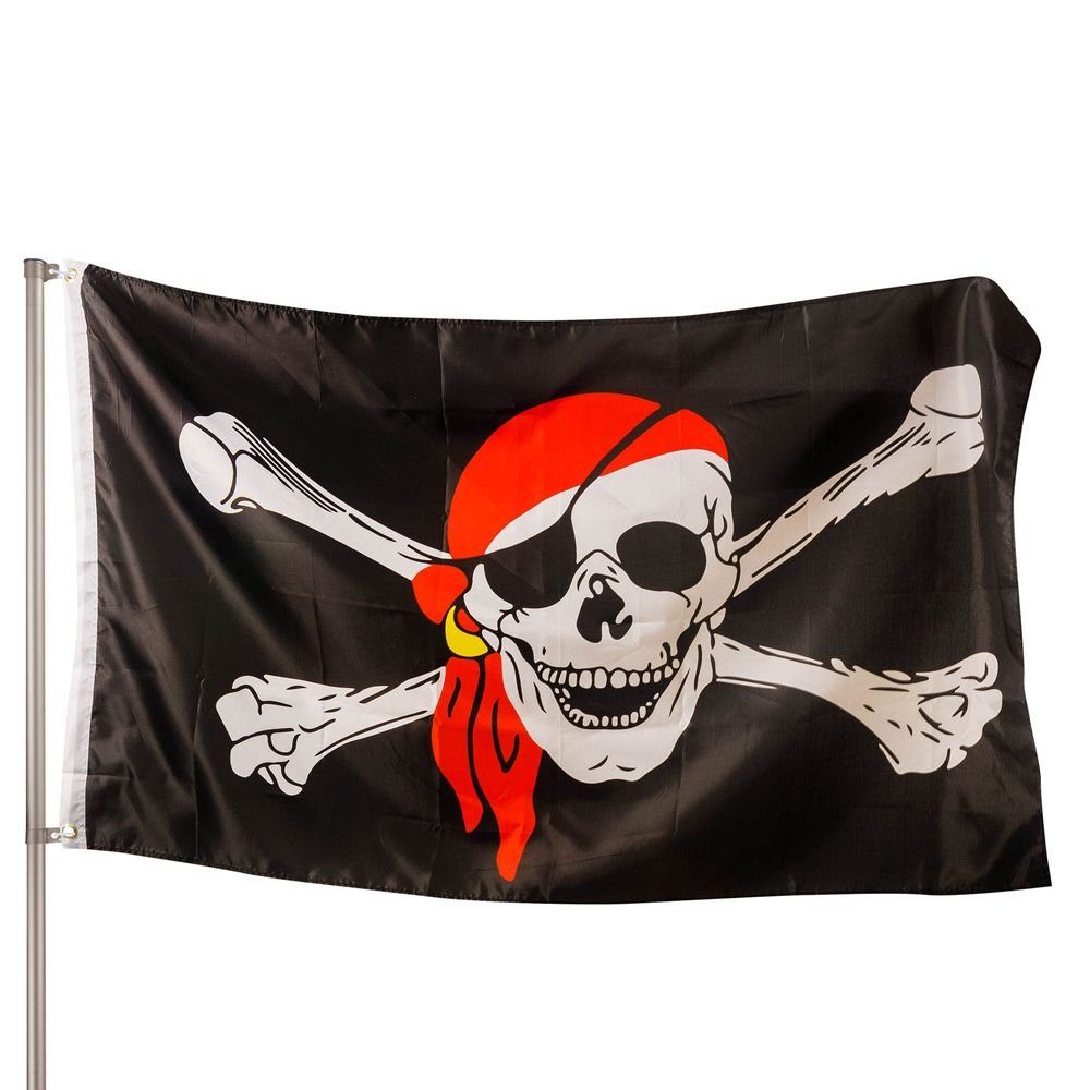 PHENO FLAGS Flagge Premium Piraten Flagge 90 x 150 cm Piratenflagge Pirat Fahne (Hissflagge für Fahnenmast), Inkl. 2 Messing Ösen