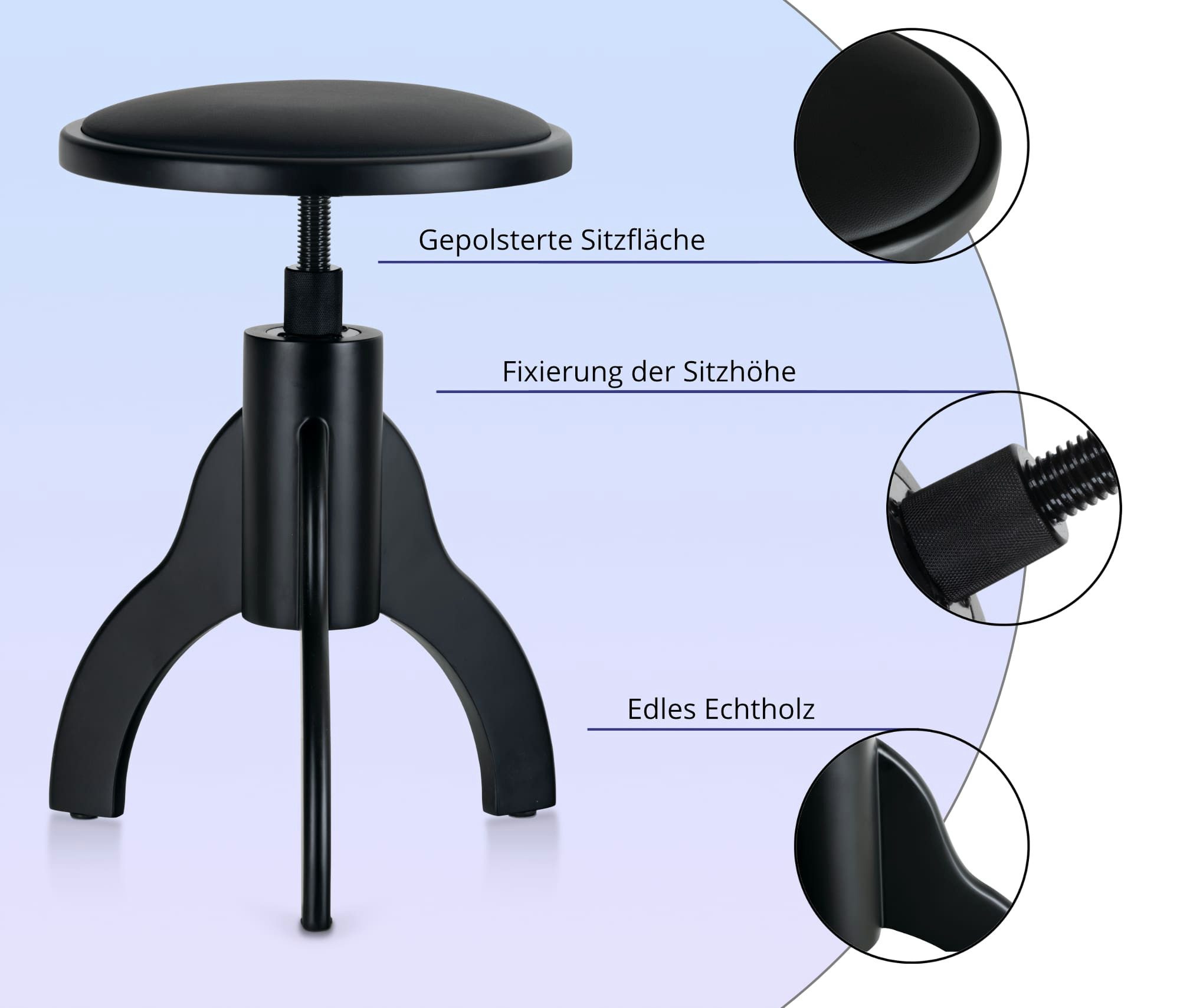 Classic Cantabile Sitzhocker Pianohocker Schwarz Matt - Bequemer Pianohocke günstig online kaufen