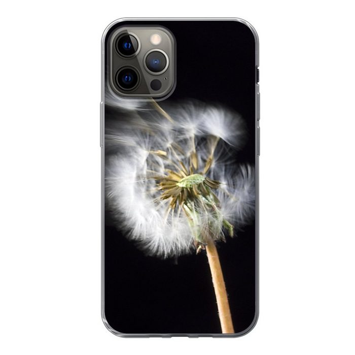 MuchoWow Handyhülle Eine Pollenblume auf schwarzem Hintergrund Handyhülle Apple iPhone 12 Pro Smartphone-Bumper Print Handy