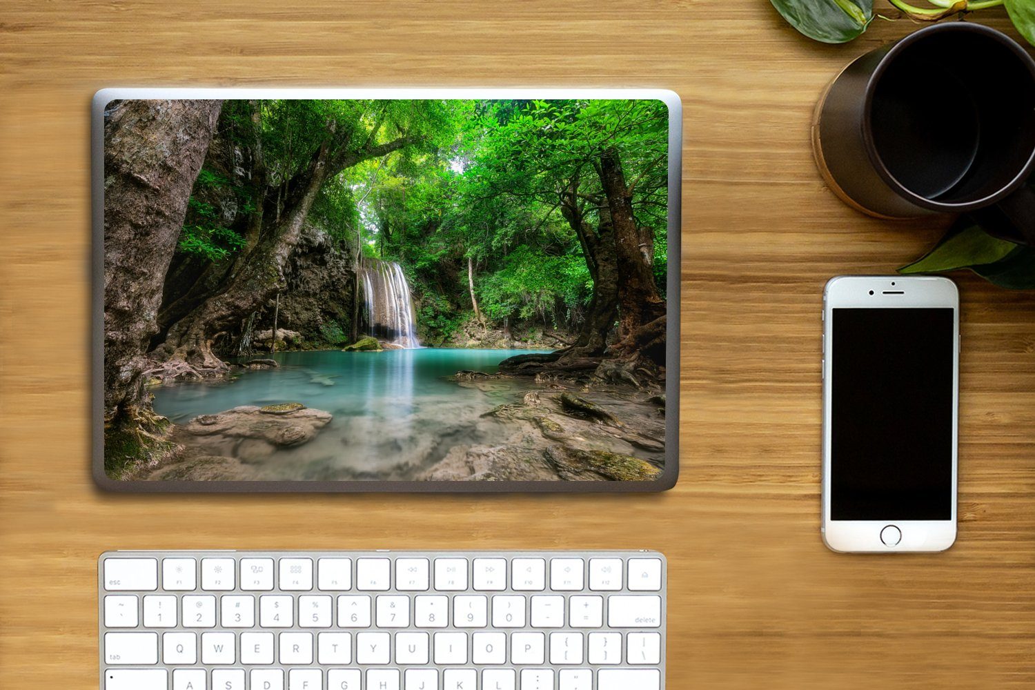 Thumbnail - MuchoWow Laptop-Aufkleber Dschungel - Wasserfall - Pflanzen - Wasser - Natur, (1tlg), Laptop Folien Cover, Aufkleber, St...