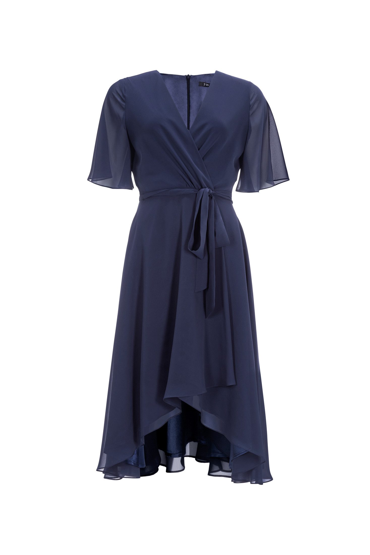 Cocktailkleid - Chiffon Kleid in Wickel Optik mit Vokuhila Saum