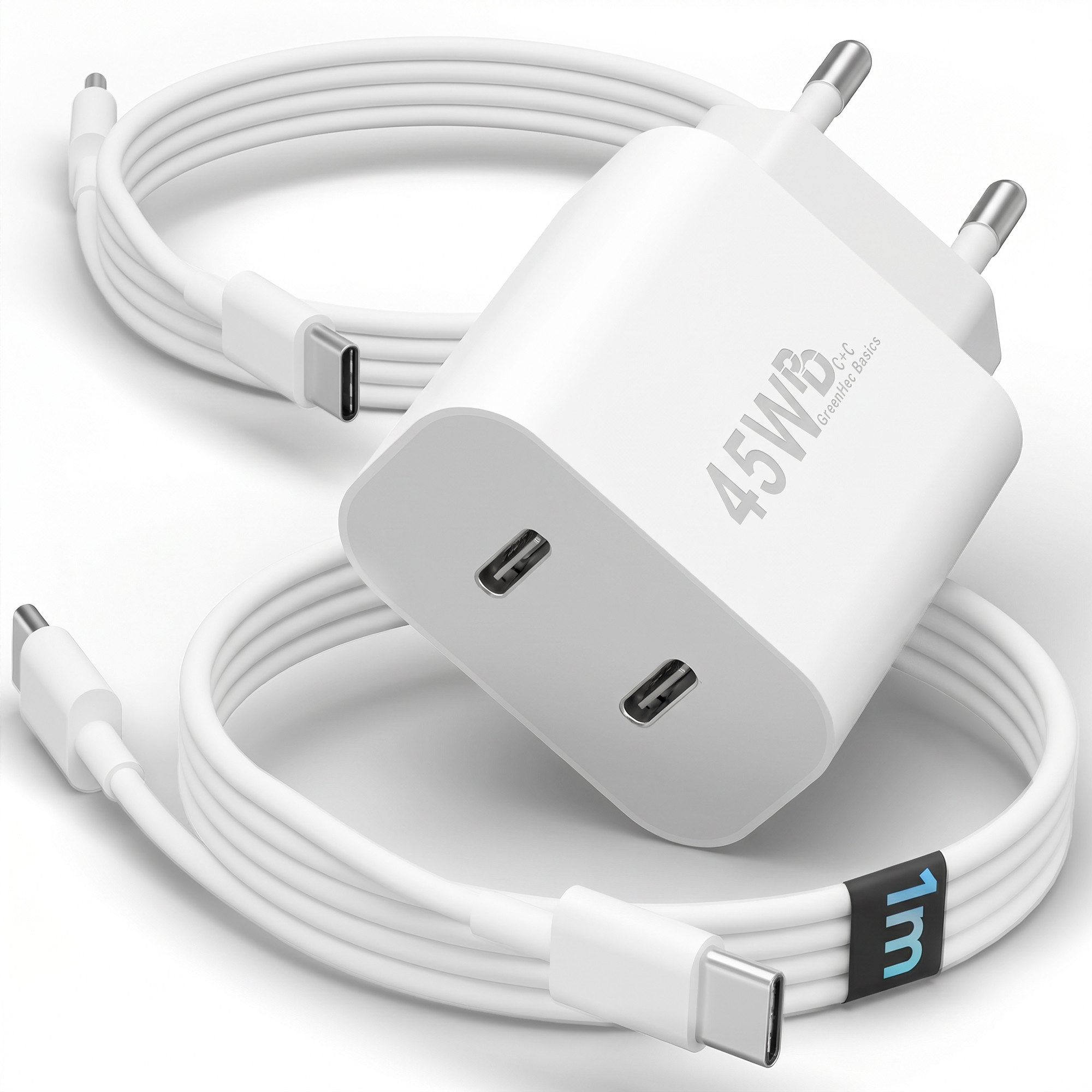 GreenHec 45w USB C Schnellladegerät für Samsung Galaxy S26 S25 S24 S23 S22 Fast Schnelllade-Gerät (50 mA, Spar-Set, 45w USB-C Dual Charger + USB-C Kabel, S26+ Ultra Schnellladekabel Ladegerät Handy Charger Netzteil Dual Port)