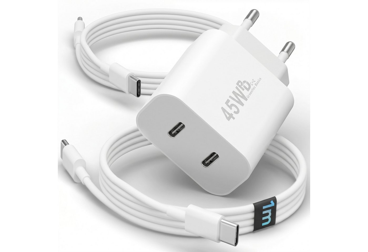 GreenHec USB C Schnellladegerät 45w Samsung Galaxy S26 S25 S24 S23 S22 S21 Fast Schnelllade-Gerät (Spar-Set, 45w USB-C Dual Charger + 2x 1m Kabel, S26+ Ultra FE Ladegeräte USBC Handy Charger Netzteil Adapter Zubehör)