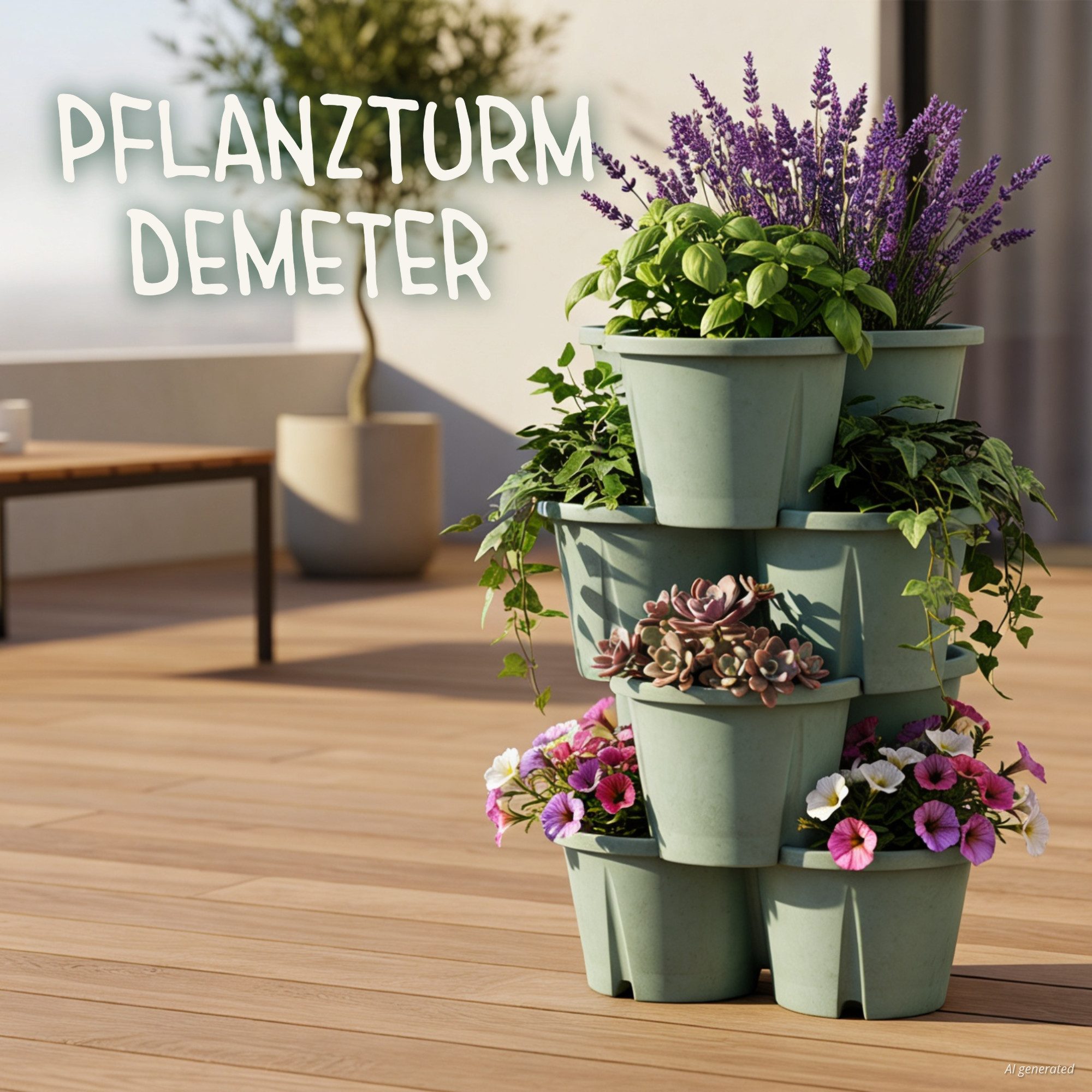 KHW Pflanzkübel Pflanzturm Demeter (Set, 4 St), Vertikales Gärtnern auf kleinstem Raum, verschiedene Farben