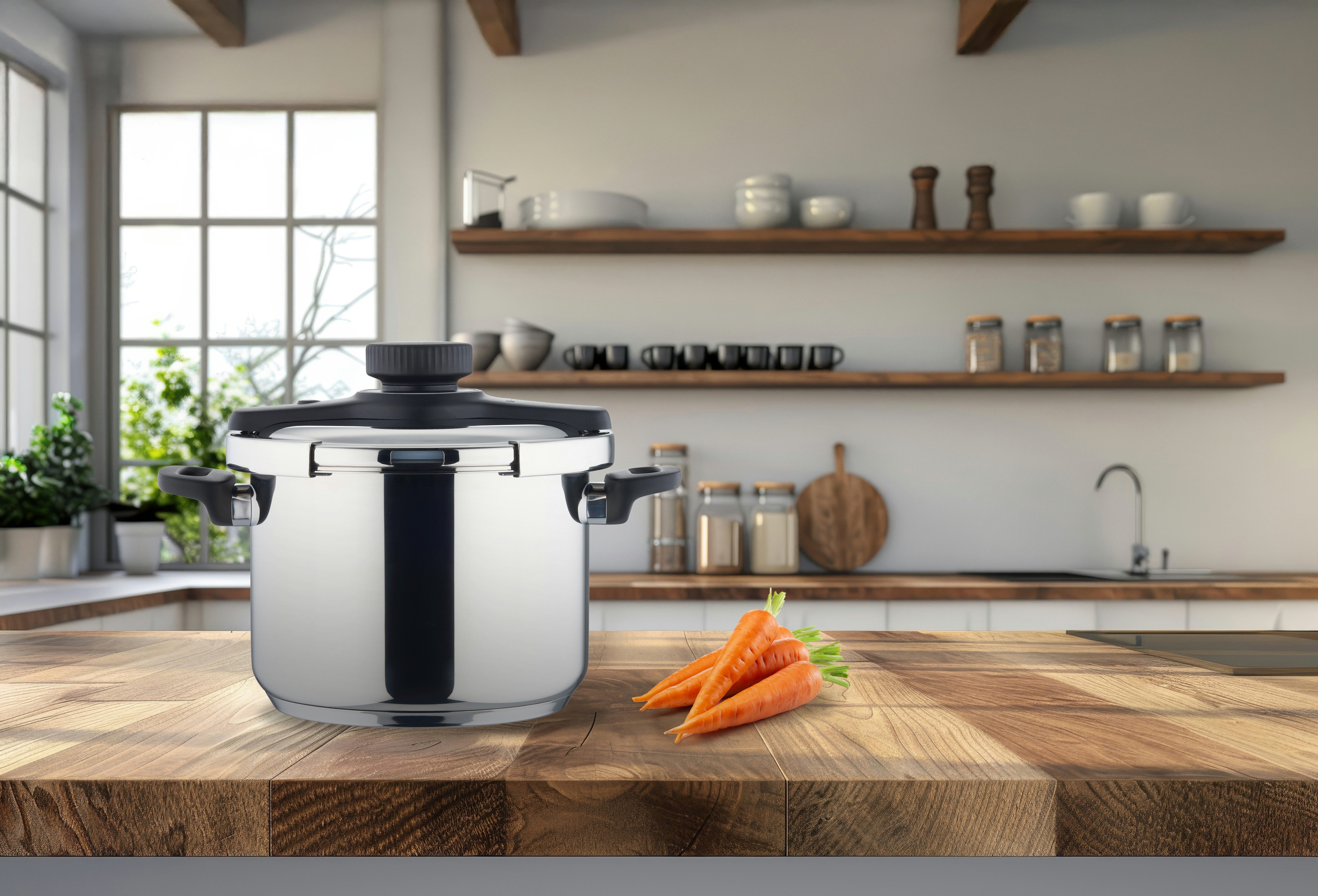 Hanseatic Schnellkochtopf hanseatic, Edelstahl 18/10 (4-tlg), Schnellkochtopf mit Dämpfeinsatz und Glasdeckel, Inhalt ca. 6 Liter