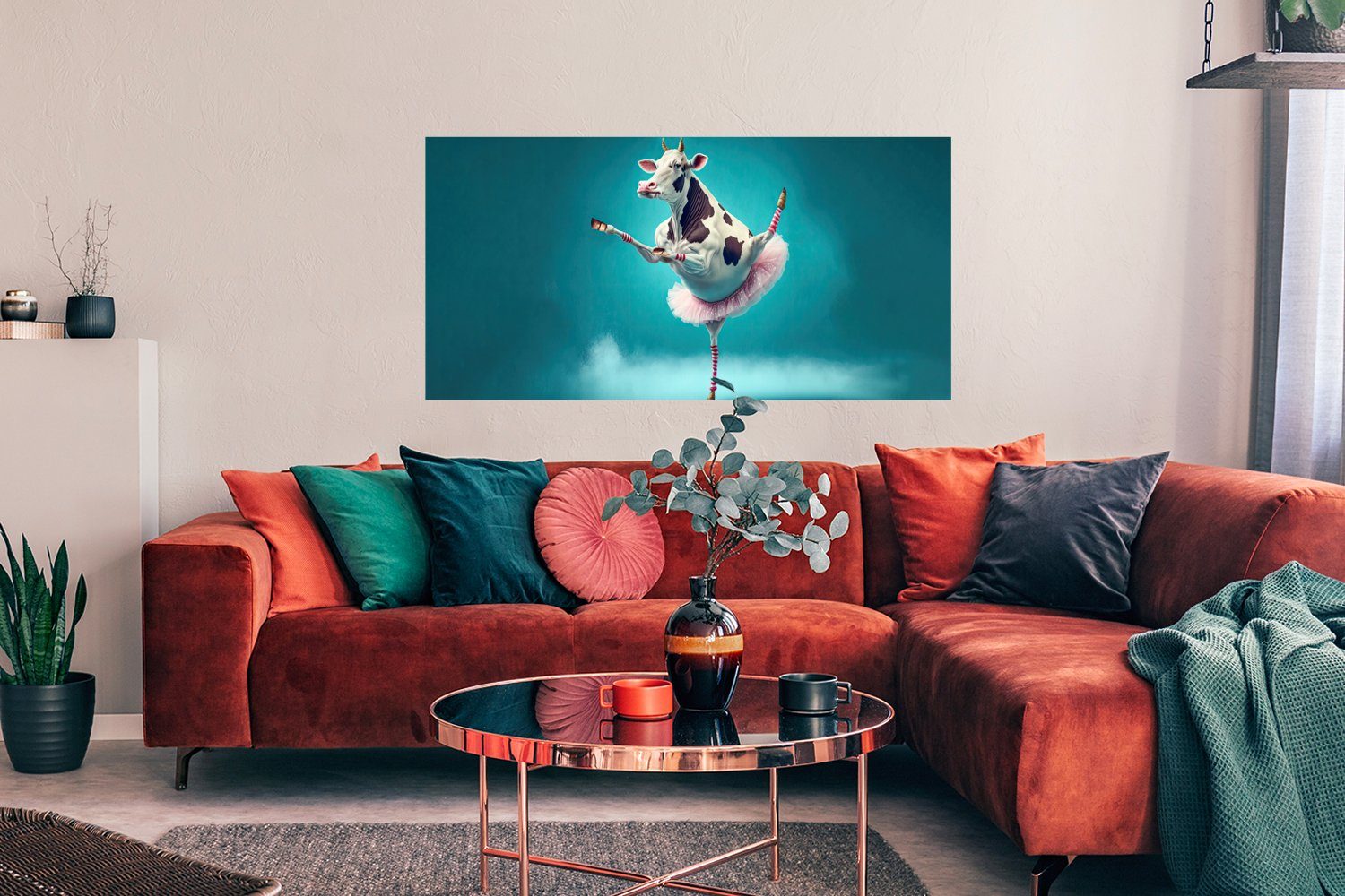 MuchoWow Poster Kuh - Ballett - Porträt - Blau - Tiere - Kind, (1 St), Bild für Wohnzimmer, Schlafzimmer, Wandposter, Ohne Rahmen, Wanddeko