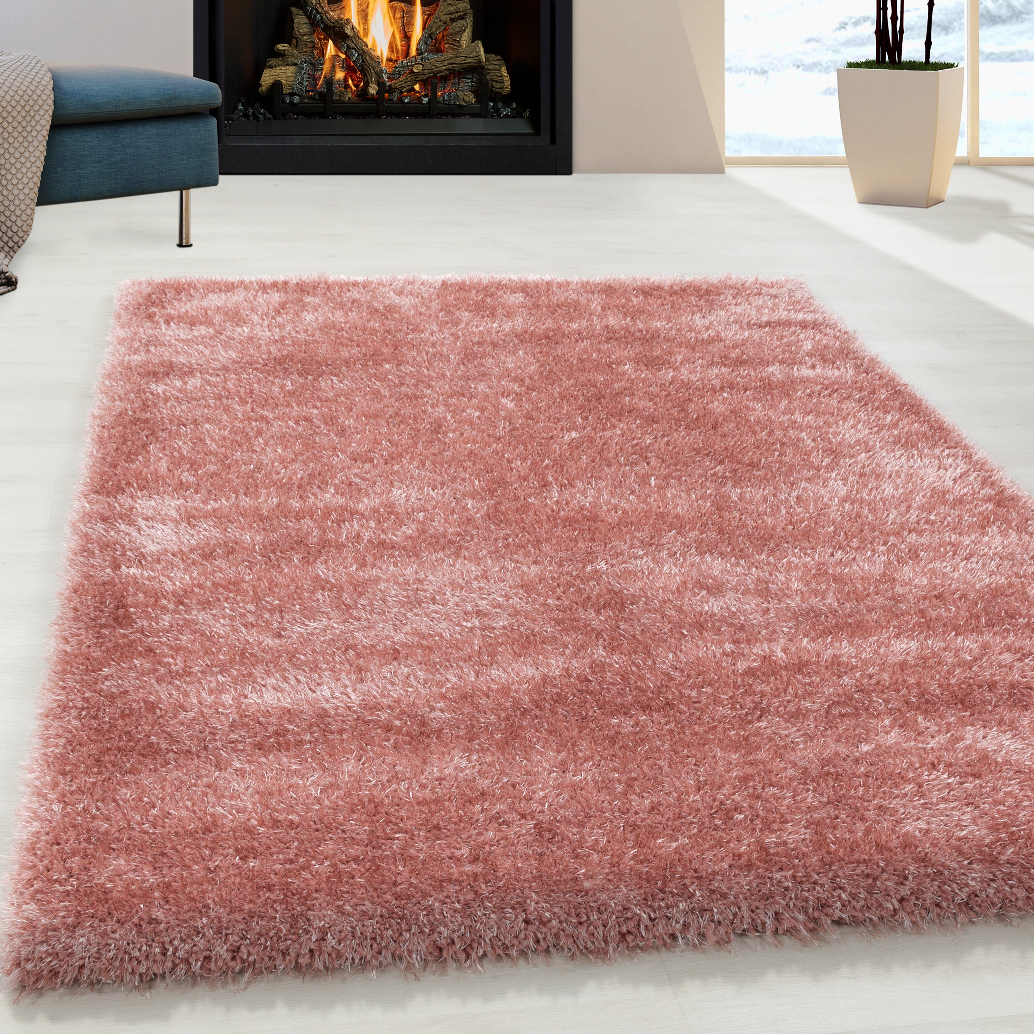 Hochflor-Teppich Hochflorteppich kuschelig weich Shaggy Wohnzimmer, Miovani, Höhe: 30 mm Rosa