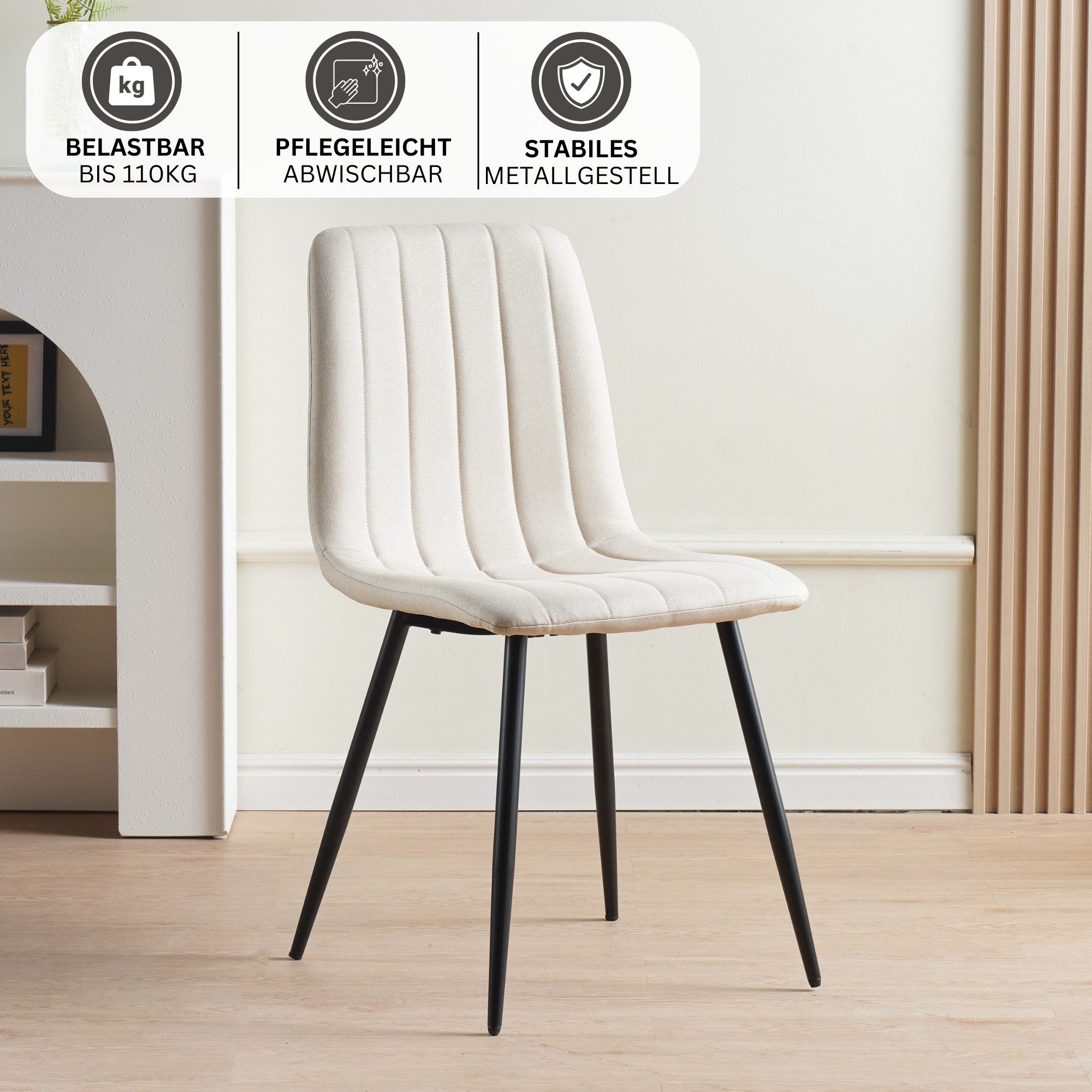 Albatros International Esszimmerstuhl Esszimmer Stühle 4 er Set GARDA, Stuhl Stühle Esszimmerstühle, Küche (4er Set, Beige, Stoff Bezug), Küchenstuhl Küchenstüh – Bild 3 von 5