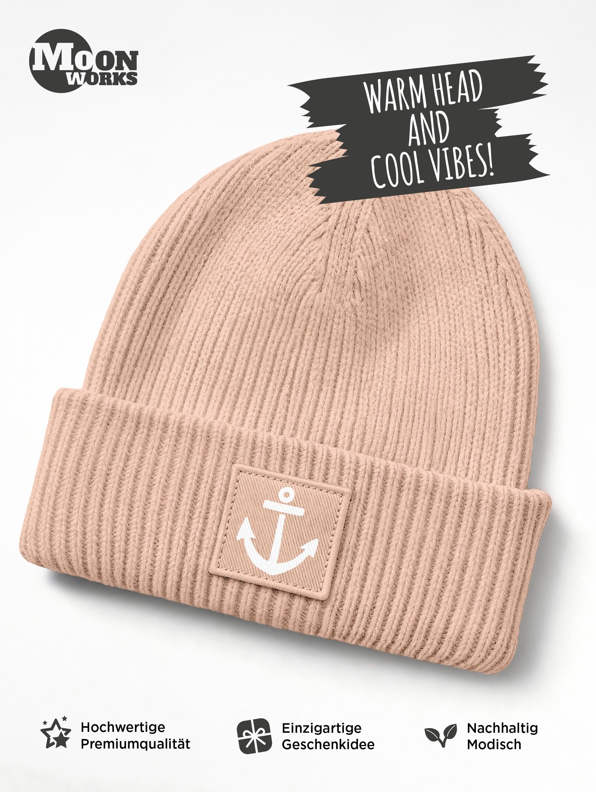 MoonWorks Beanie Kinder Beanie Mädchen Patch Anker Aufdruck Print Maritim Strickmütze