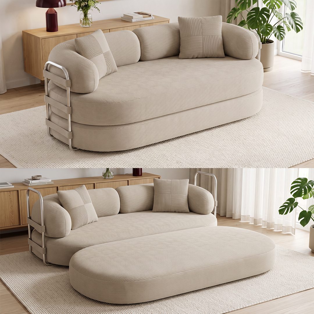 skølm Schlafsofa Vörnir, Sofa mit Schlaffunktion, 2 Kissen, vakuumiert , Beige, Schlafcouch aus 2 Matratzen & Stahlgestell, Vollschaumcouch Wohnzimmer