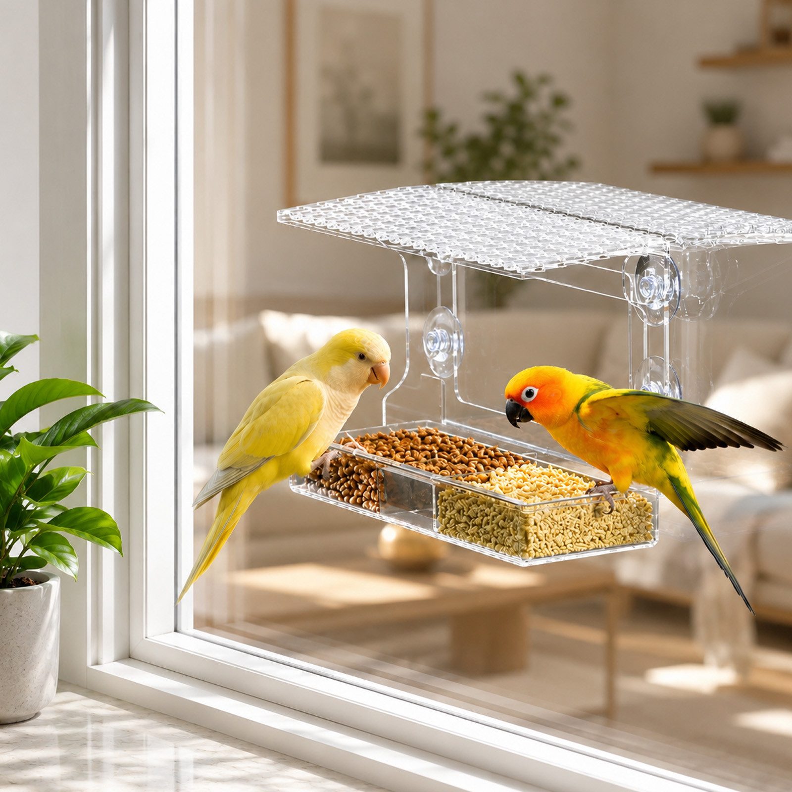 Youyijia Futterspender Vogelfutterhaus Fenster mit Saugnäpfen transparent 25×16,5×10 cm