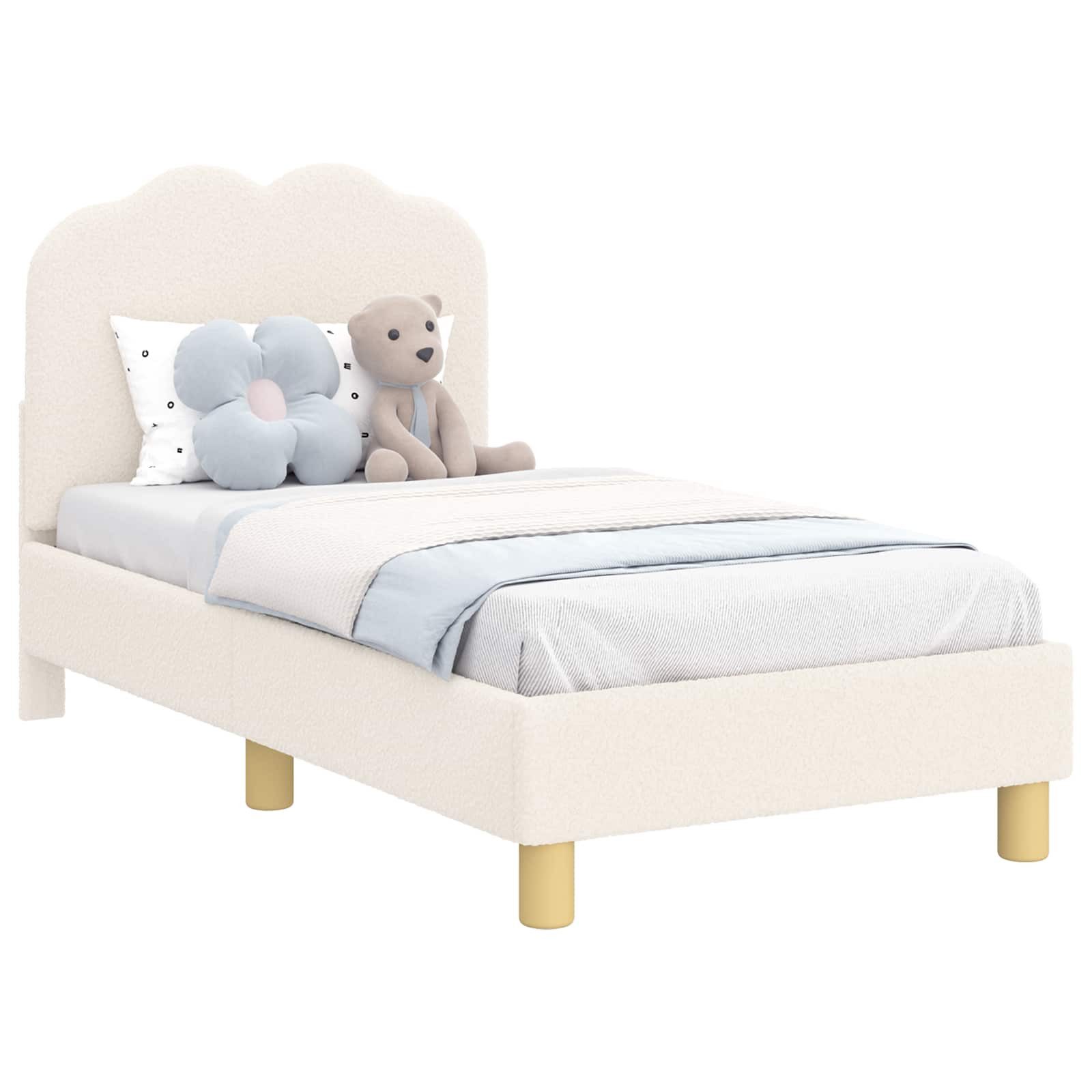 vidaXL Bett Kinderbettgestell mit Kopfteil Creme 70 x 140 cm Schafstoff (1-tlg)
