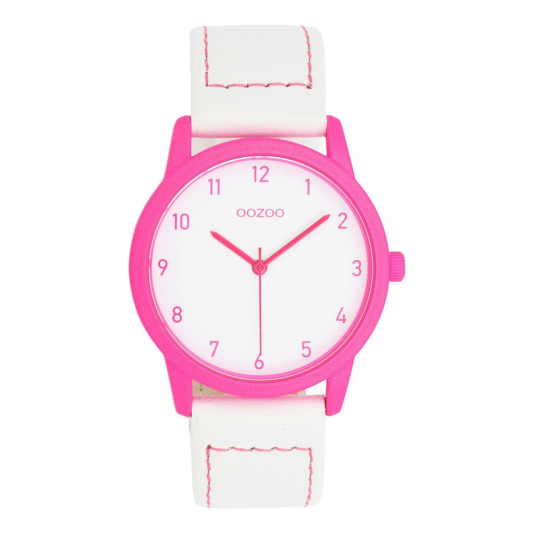 Quarzuhr Damenuhr C11555 38 mm weiß pink Lederband