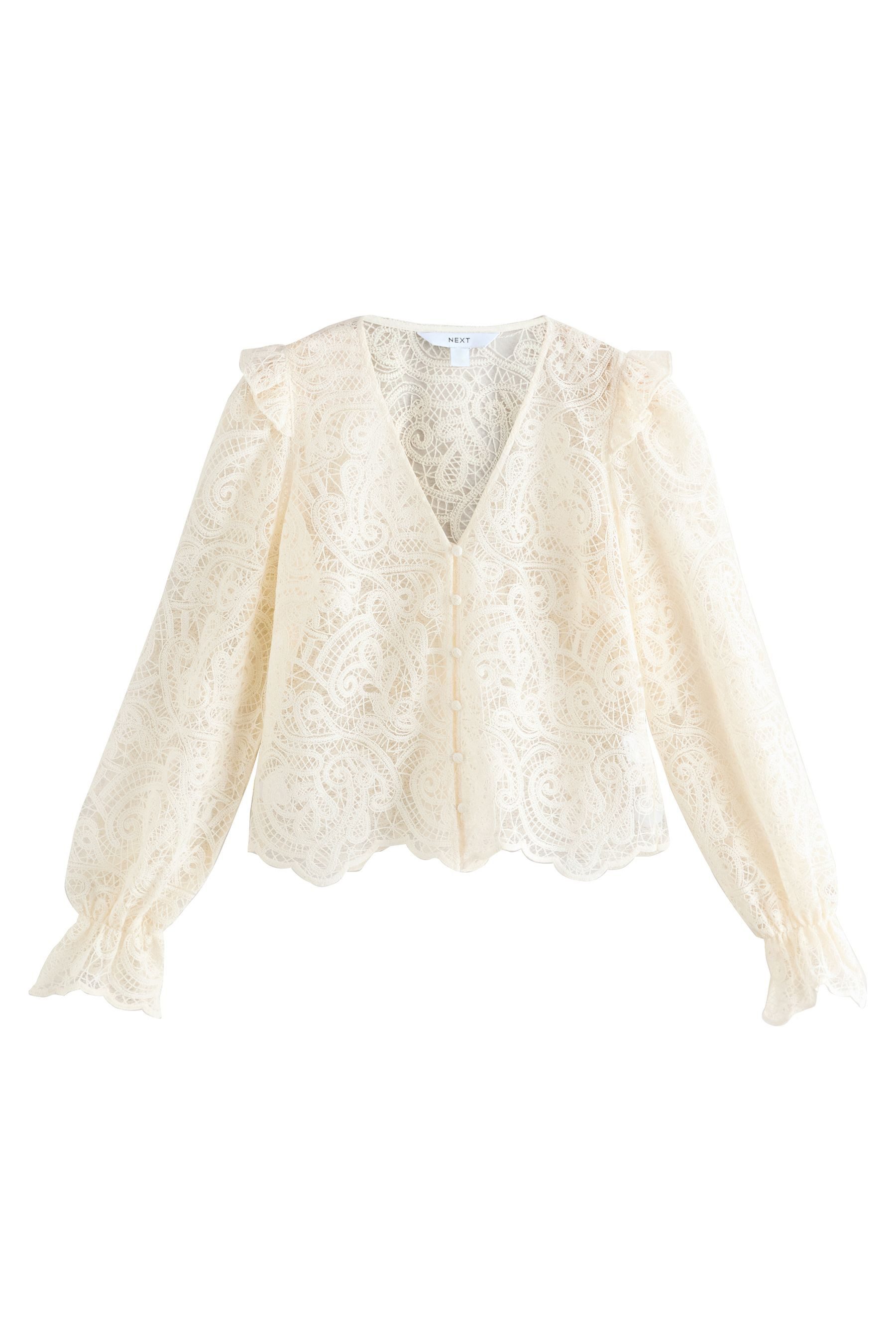 Next Langarmbluse Bluse mit V-Ausschnitt, Paisley-Muster und Spitze (1-tlg) günstig online kaufen