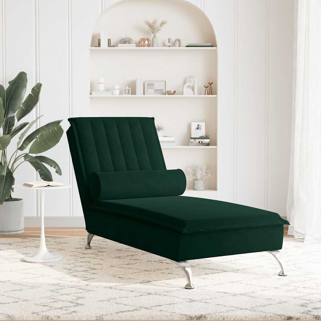 vidaXL Chaiselongue Massage-Chaiselongue mit Nackenrolle Dunkelgrün Samt, 1 Teile