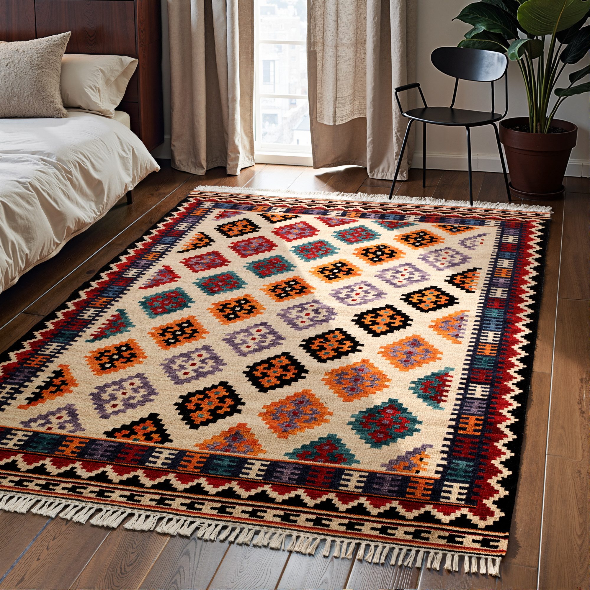 HANSE Home Teppich Kelim Kian, rechteckig, Höhe: 3 mm, Wolle, Baumwolle, Natur, Handgewebt, orientalisch, Boho, traditionell