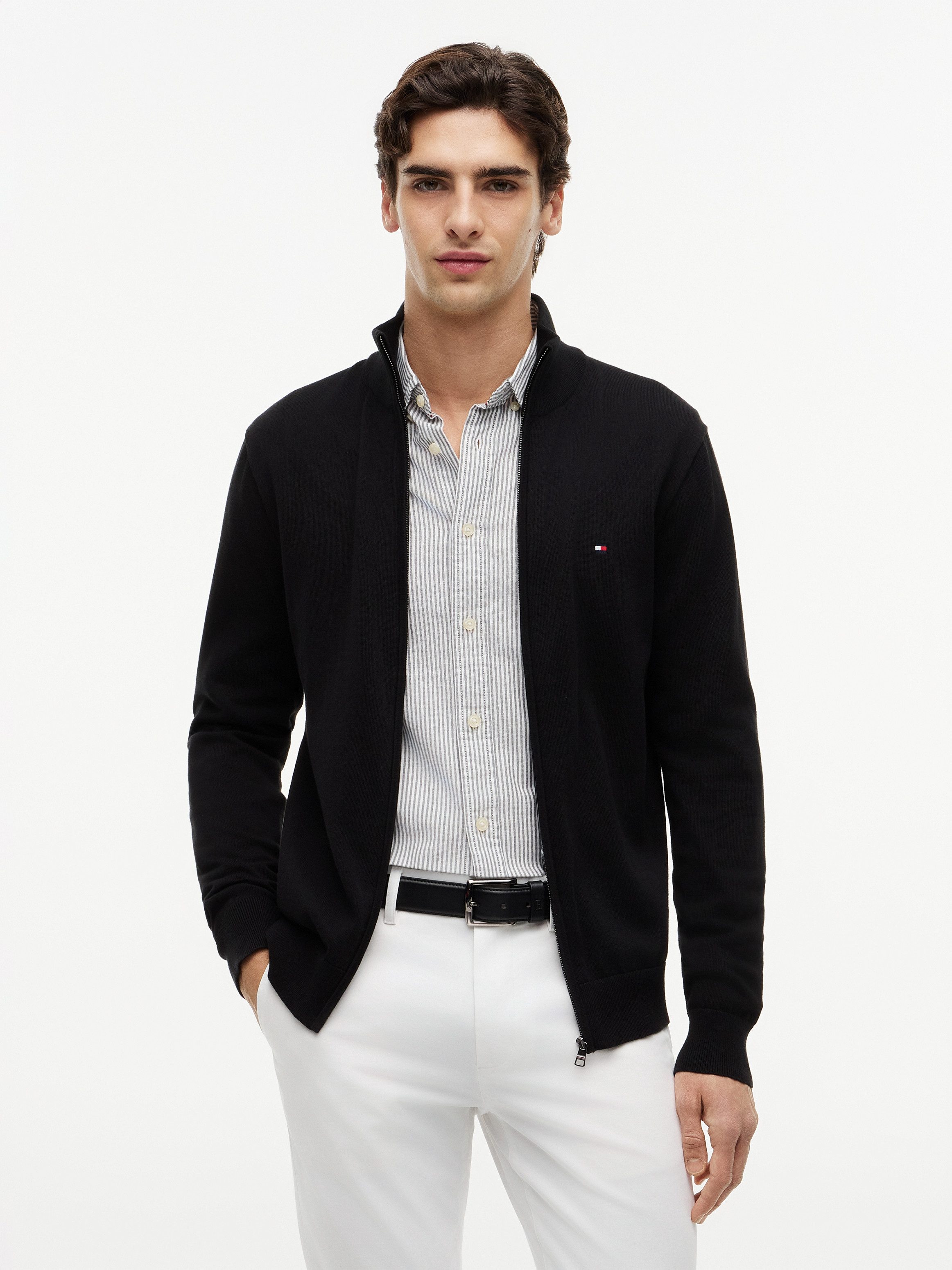 Tommy Hilfiger Strickjacke ESSENTIAL COTTON ZIP THRU mit Logostickerei