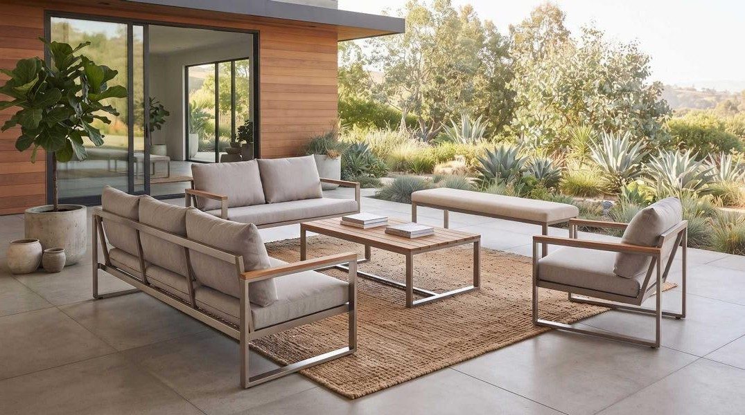 Xlmoebel Gartenlounge-Set Gartenmöbel Set Sofa Sessel Couchtisch Beige Terrasse Lounge, (Gartenmöbel Set, 5-tlg., 5-tlg)