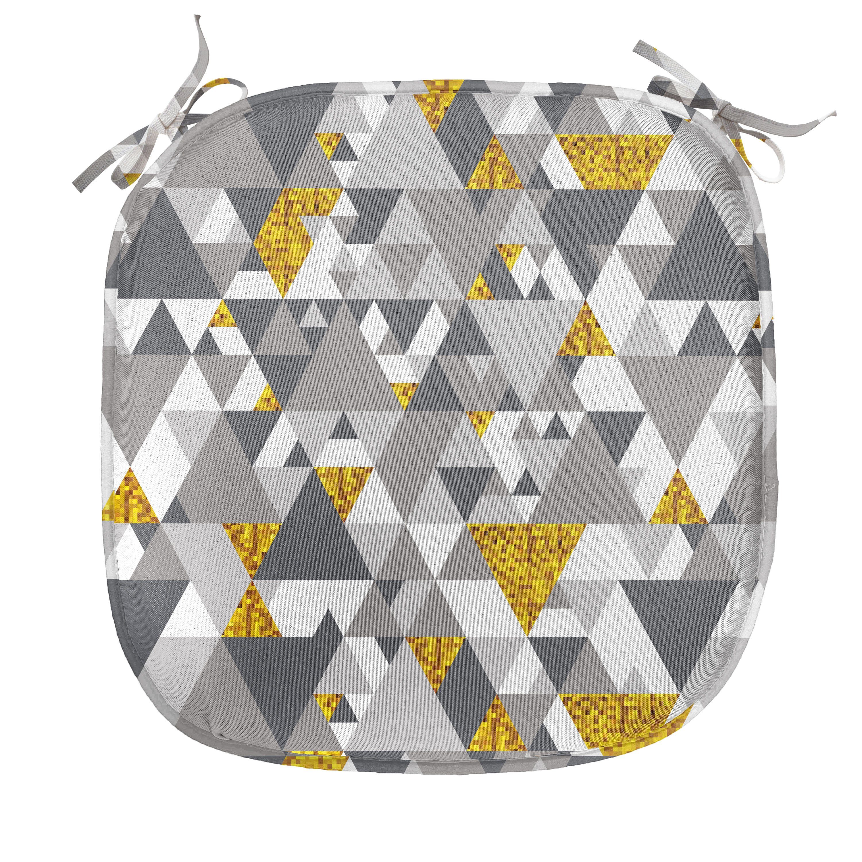 Abakuhaus Stuhlkissen Dekoratives wasserfestes Kissen mit Riemen für Küchensitze, gelb Grau Zig Zag Triangles