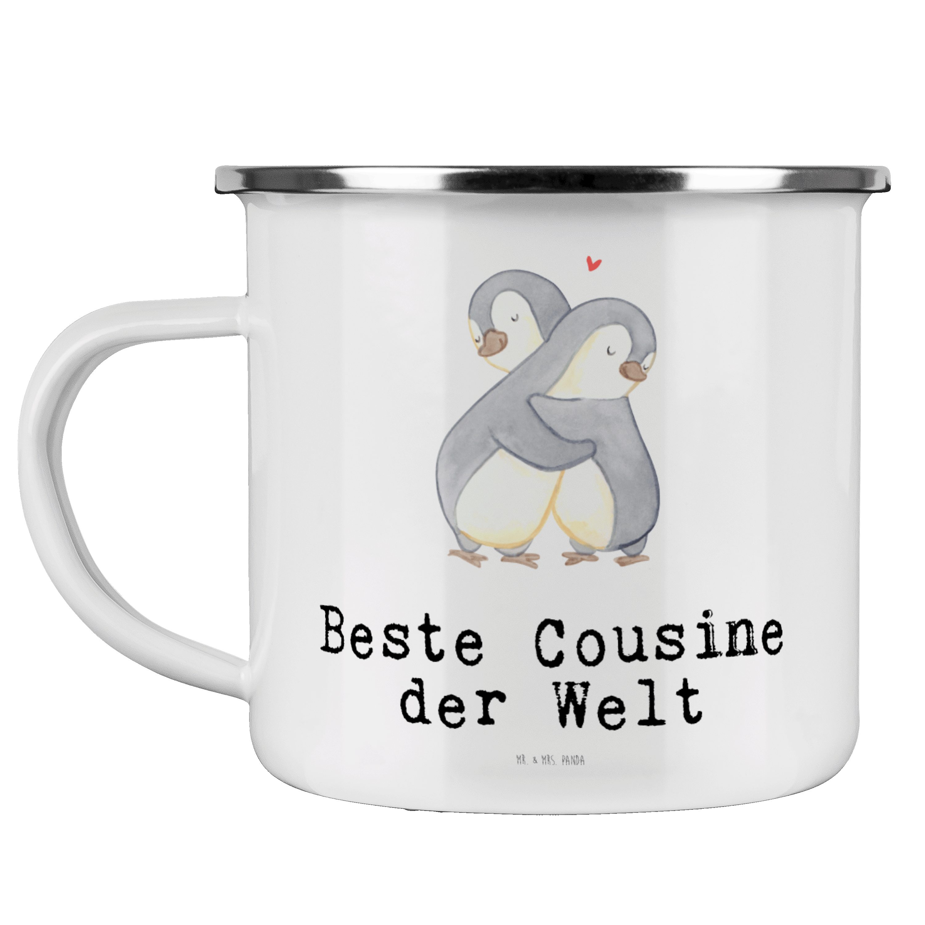 Mr. & Mrs. Panda Becher Pinguin Beste Cousine der Welt - Weiß - Geschenk, Verwandtschaft, Ble, Emaille | Becher