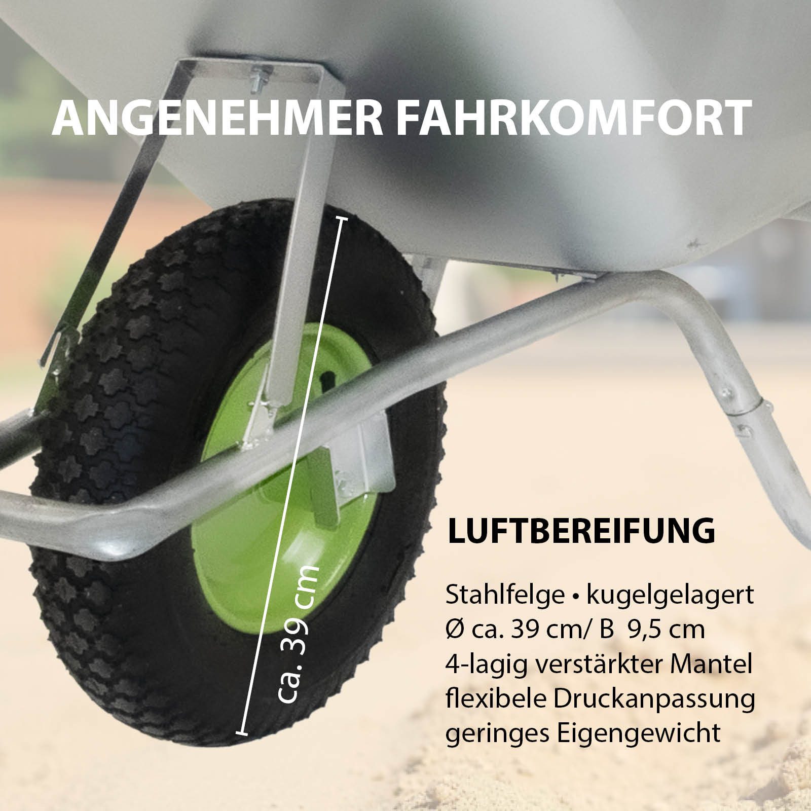 TRUTZHOLM Schubkarre 100Lverzinkter Stahl 250kg Luftrad auf Stahlfelge Bauschubkarre