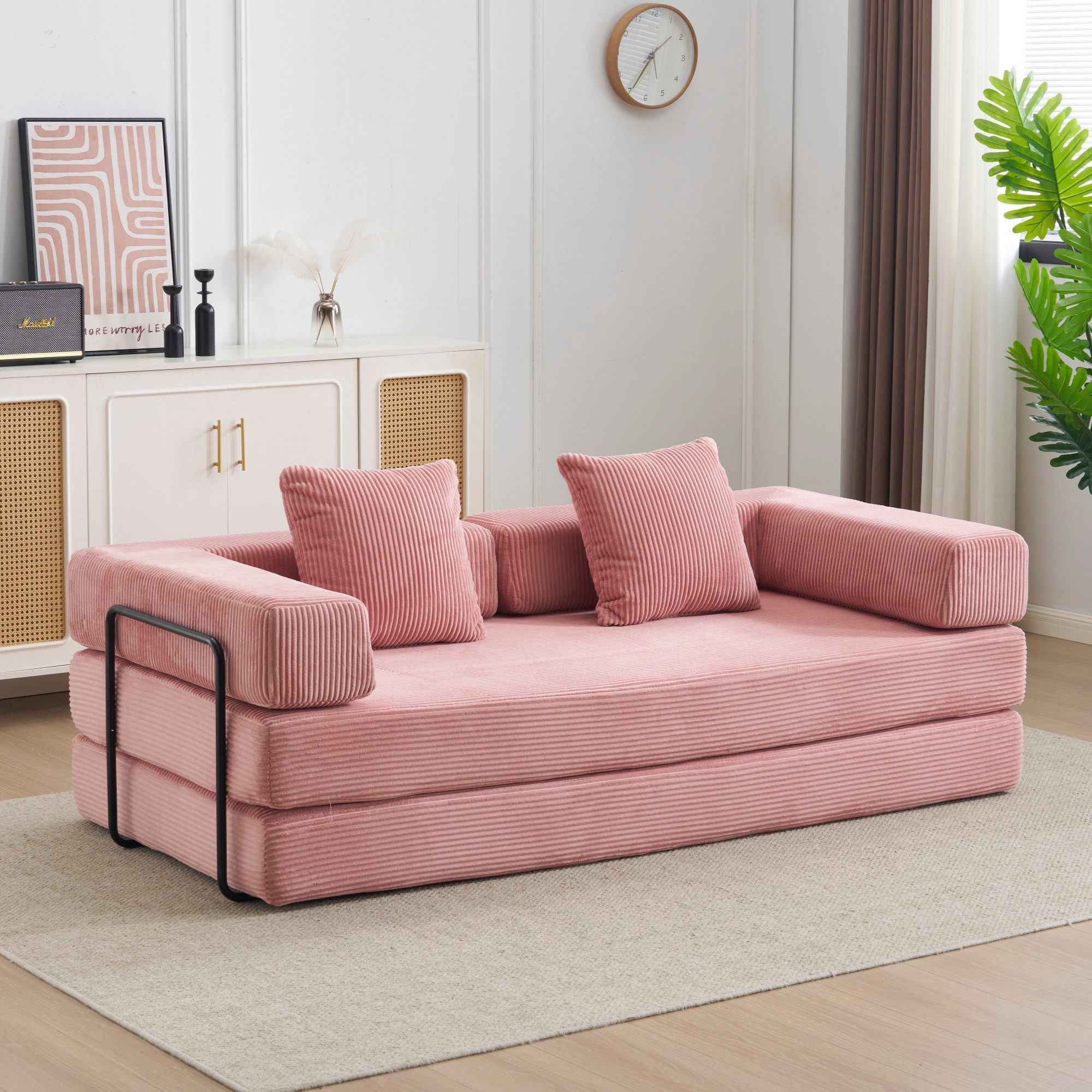 Vankel Loungesofa Faltbares Schlafsofa, bequemes Cord Bodensofa für kleine Räume, 4-in-1 Klappsofa für Wohnzimmer, Schlafzimmer, Büro oder Gäste