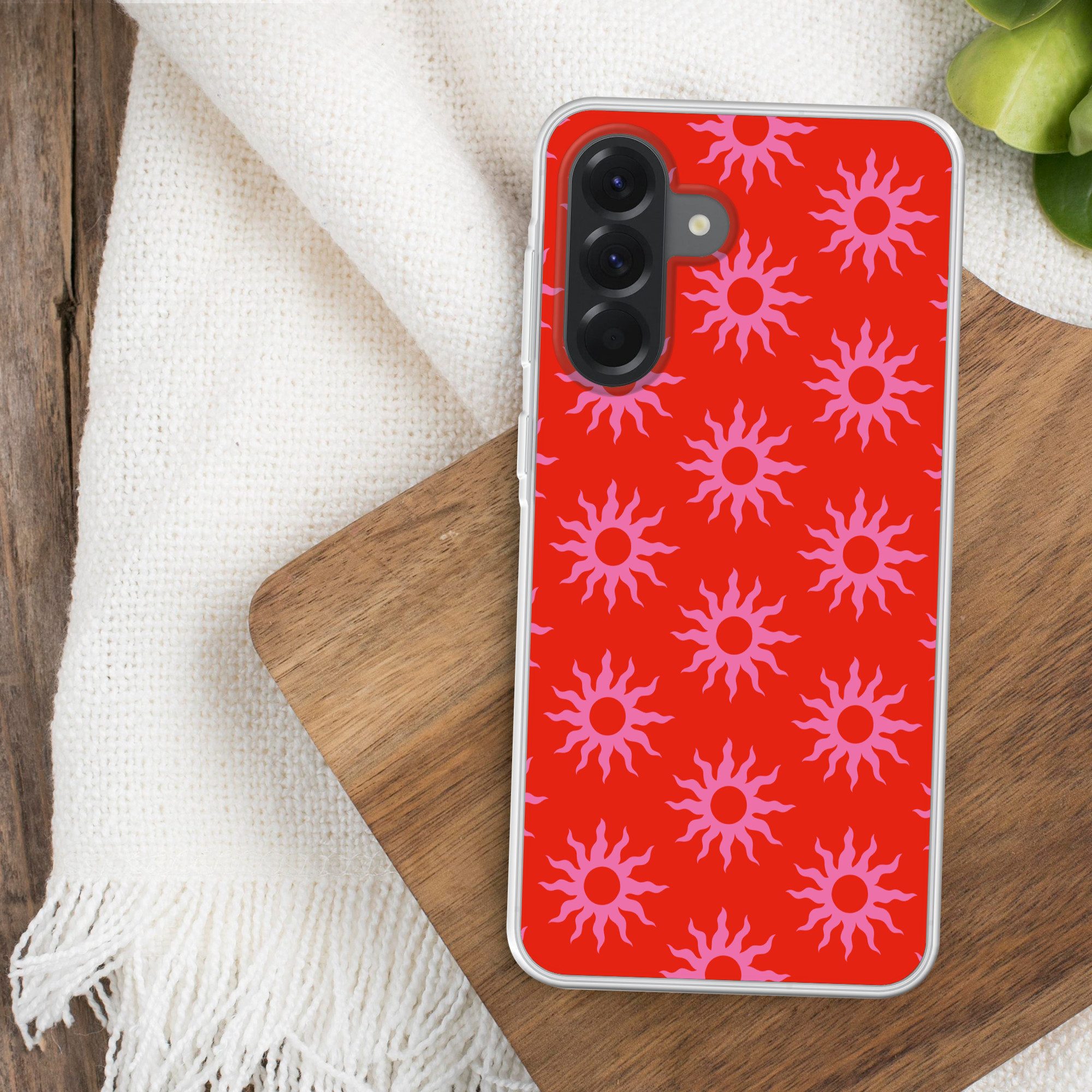 MuchoWow Handyhülle für Samsung Galaxy A56 Sonnen - Rot - Rosa - Muster - Sommer, Phone Case, Silikon, Schutzhülle Dünn