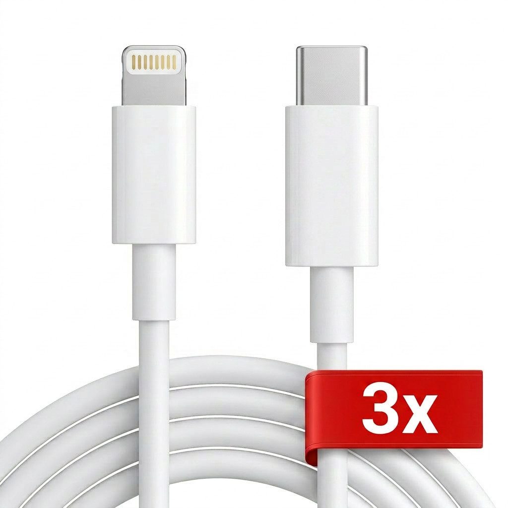 Futurea 3x USB-C Lightning iPhone Ladekabel 20W schnelles Aufladen 1m Lightningkabel, USB-C, Lightning, USB Typ C, für iPhone 14/13/12/11/X/8/7/6, iPad, iPod & AirPods