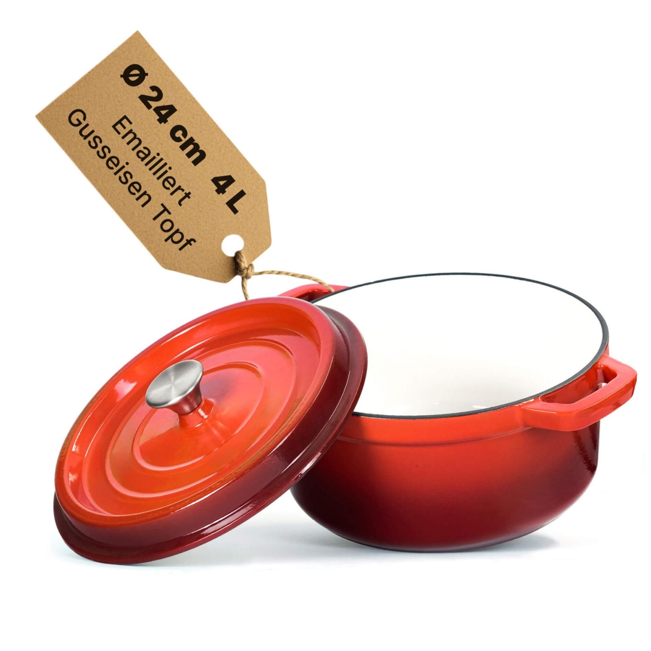 BIG-PAN Bratentopf Brotbackform 4L Emaillierter Gusseisen Topf mit Deckel 24cm Schmortopf, Gusseisen (Brot Backen mit Deckel, Brottopf Gusseisentopf), Gusseisen Emaille