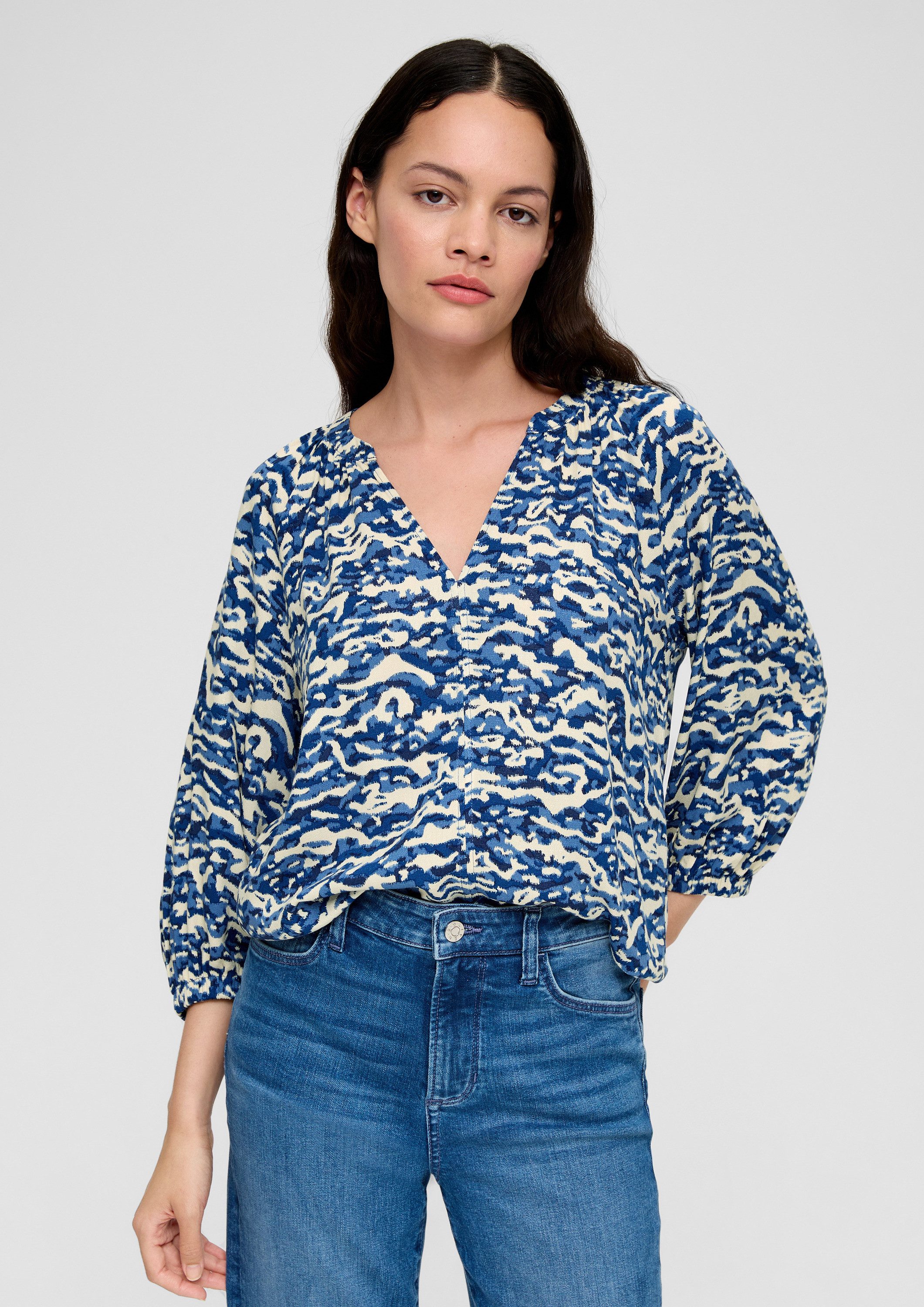 s.Oliver Kurzarmbluse Bluse Gemusterte Bluse aus günstig online kaufen