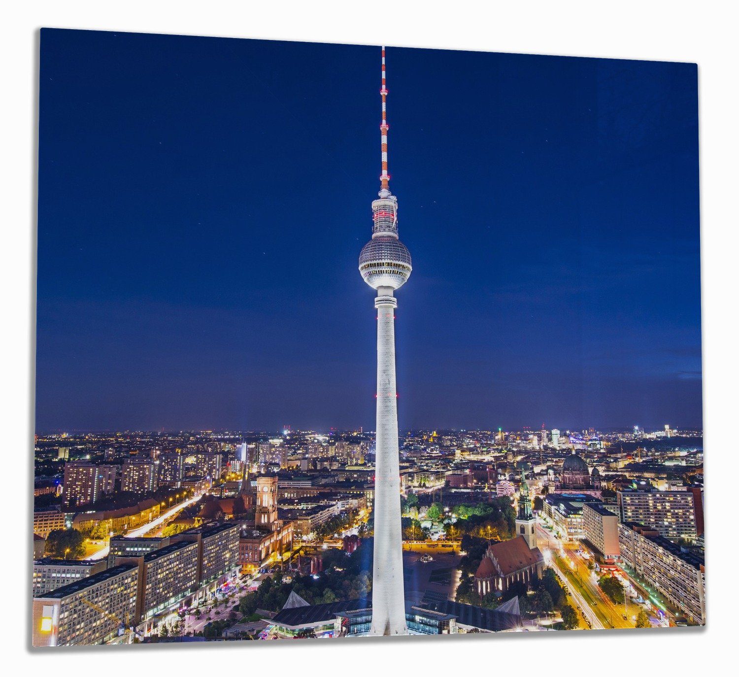Wallario Herd-Abdeckplatte Fernsehturm Berlin bei Nacht, ESG-Sicherheitsglas, (Glasplatte, 1 tlg., inkl. 5mm Noppen), verschiedene Größen