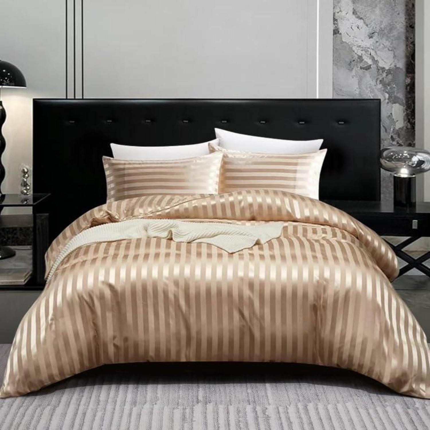 LuxusKollektion Bettwäsche Bettwäsche 135x200cm Gold Glänzend Satin 2-Teilig