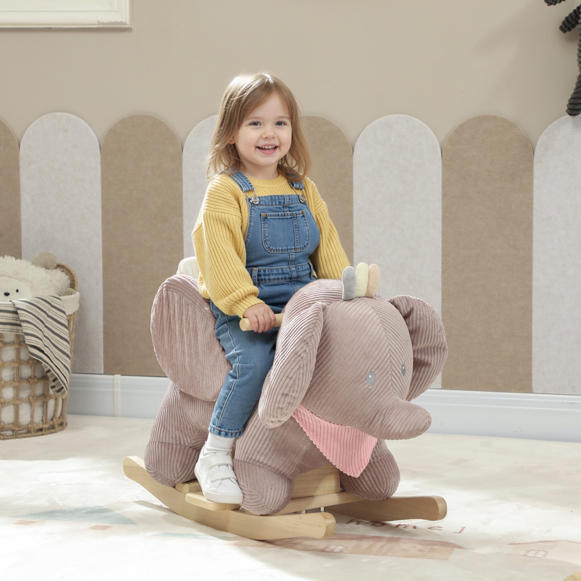 AIYAPLAY Schaukeltier Elefant Schaukel, interaktive Tiergeräusche, weiche Füllung, (1 tlg), für Kinder 1,5-3 Jahre, max. 25 kg, Braun – Bild 2 von 5