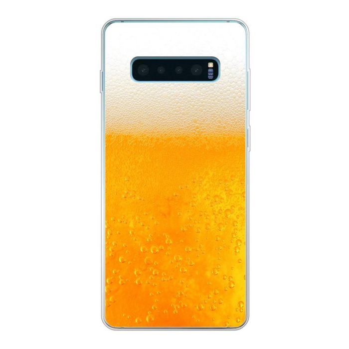 MuchoWow Handyhülle Nahaufnahme eines goldenen Bieres Phone Case Handyhülle Samsung Galaxy S10+ Silikon Schutzhülle