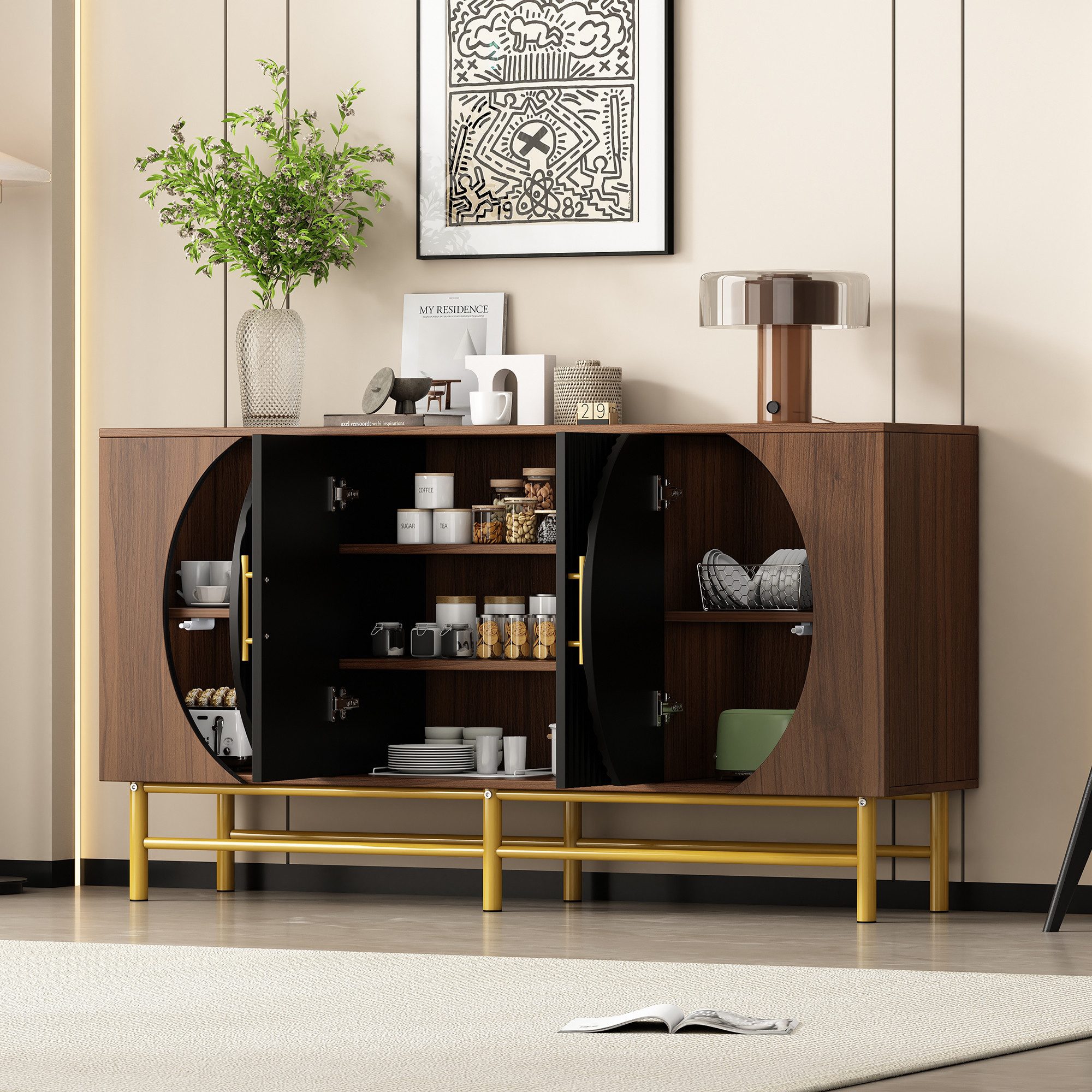 MODFU Sideboard Moderner Vier-Türen-Anrichte (Elegantes Vier-Türen-Sideboar günstig online kaufen