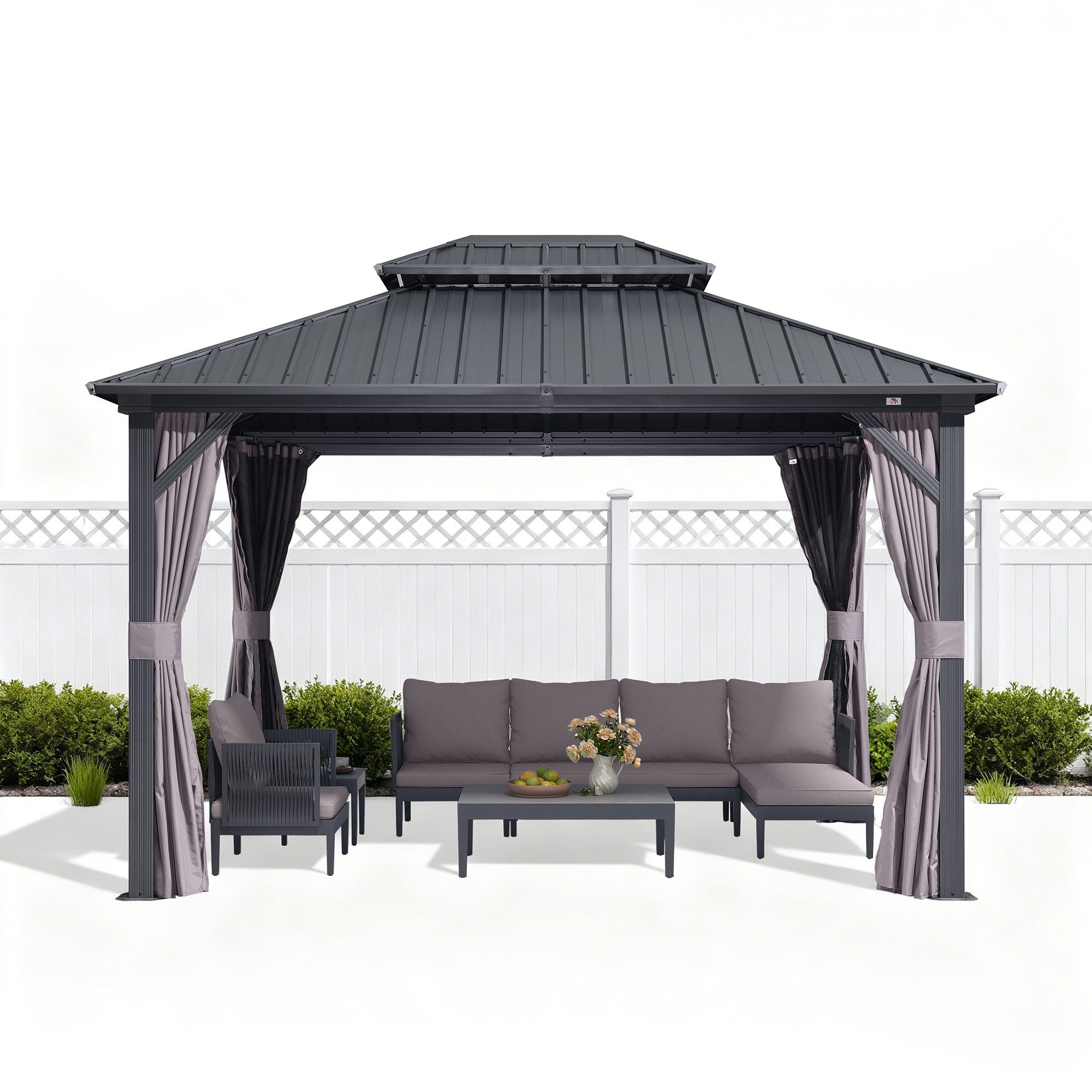 PURPLE LEAF Pavillon Günstiger Gartenpavillon, Verzinkter Stahl, Aluminium, mit Seitenwänden, Wasserdicht, Winterfest