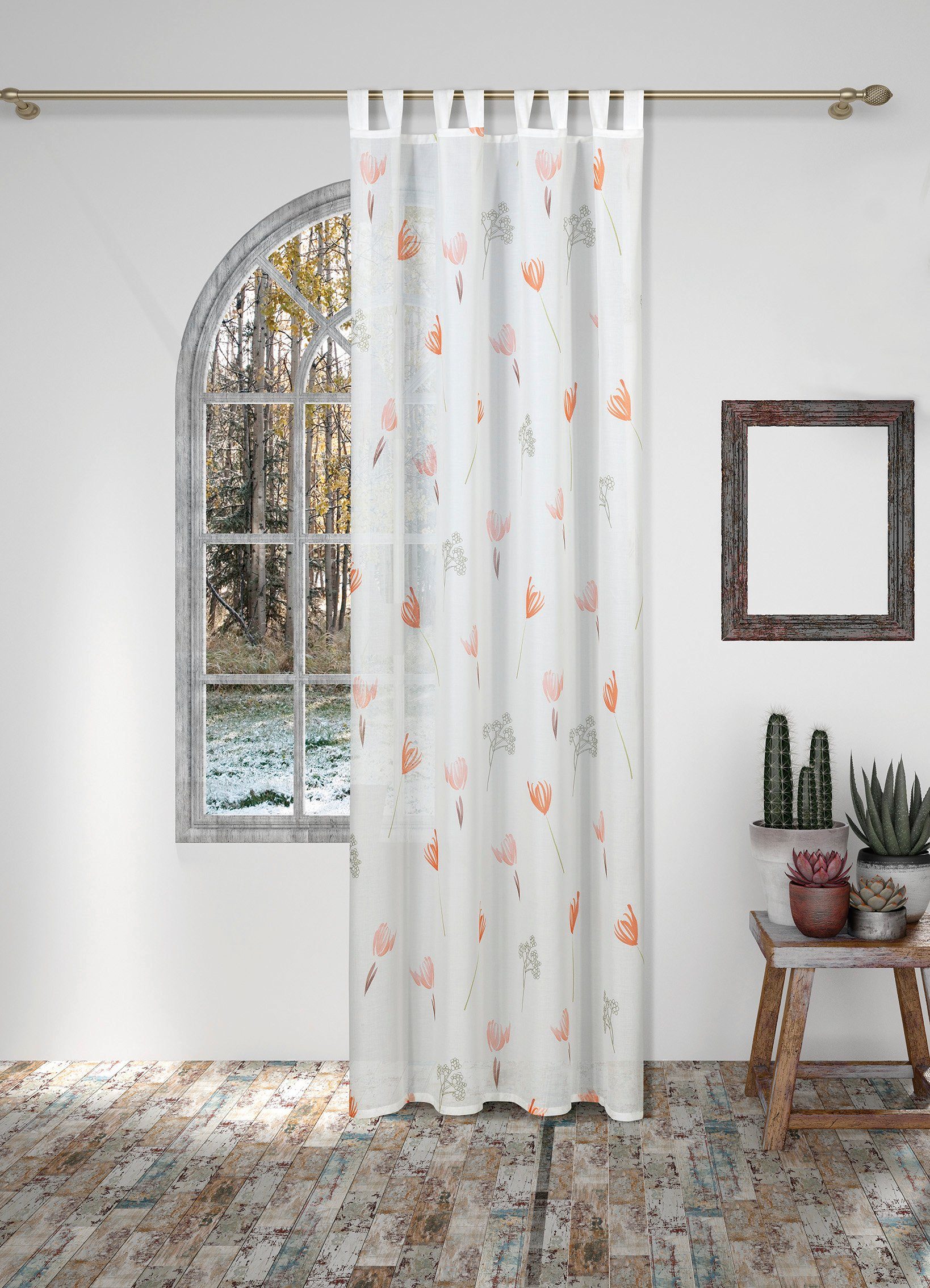 Vorhang Nachhaltiger Schlaufenschal mit 8 Schlaufen Öko Gardine Bio Weiß Orange Lila Bunt 140x245cm Blumen halbtransparent, EXPERIENCE, Schlaufen (1 St), halbtransparent, Batist, Nachhaltige Materialien