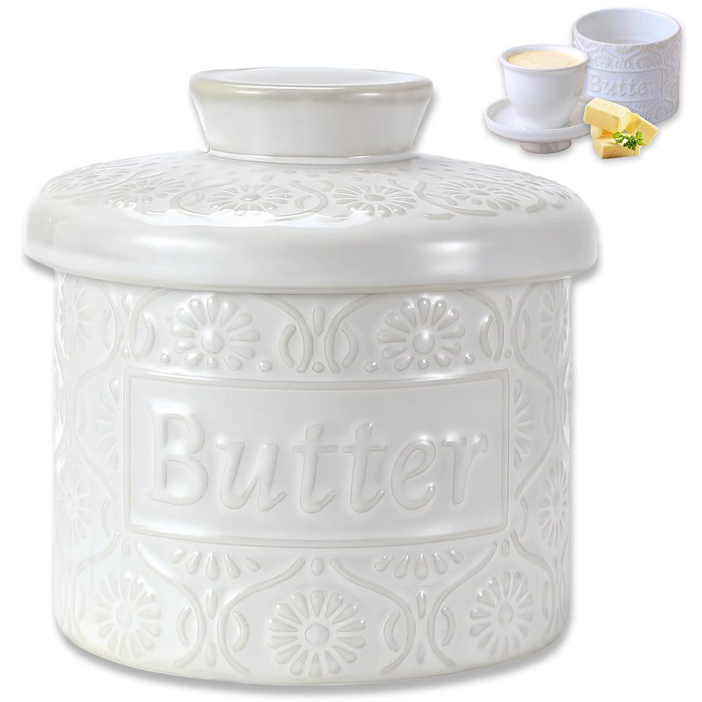 Agger Butterdose Keramik-Butterglocke, Französische Butterdose mit Wasser-Kühlung, mit Deckel,Butterdose für Frische und streichfähige Butter