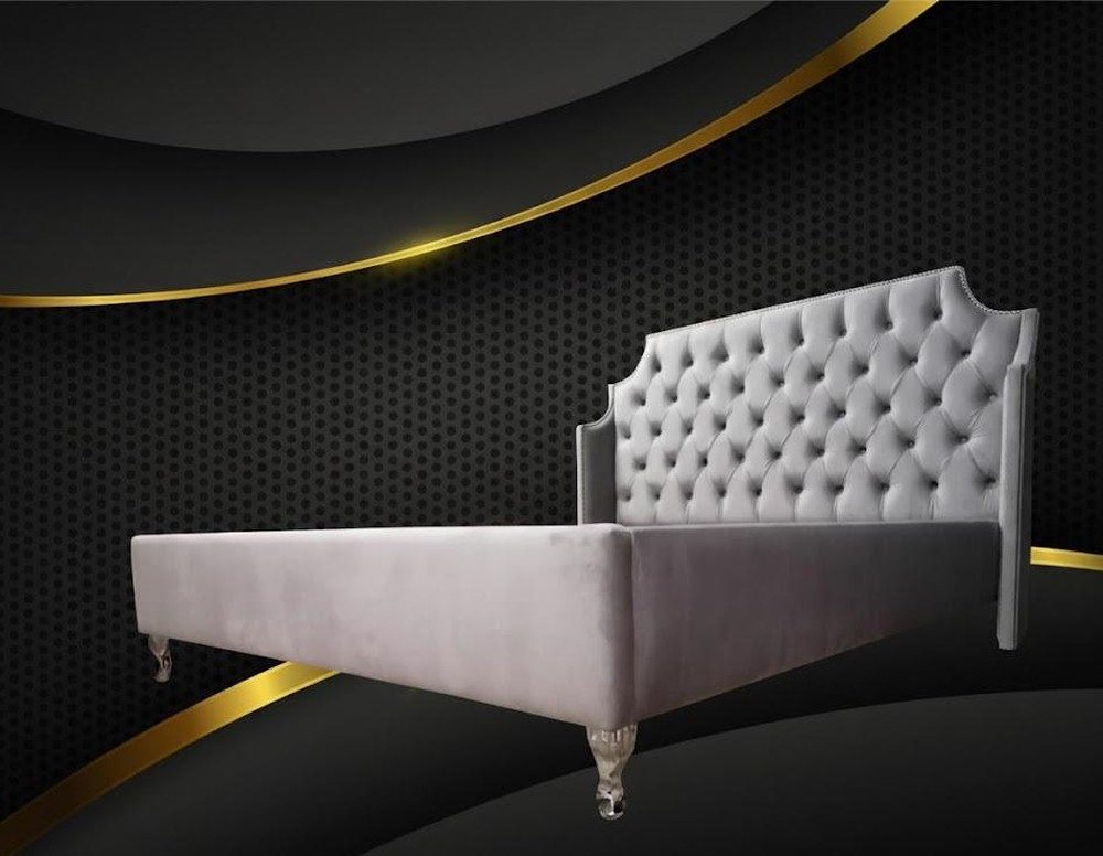 Polsterbett Luxus-Doppelbett Chesterfield aus edlem Samtstoff